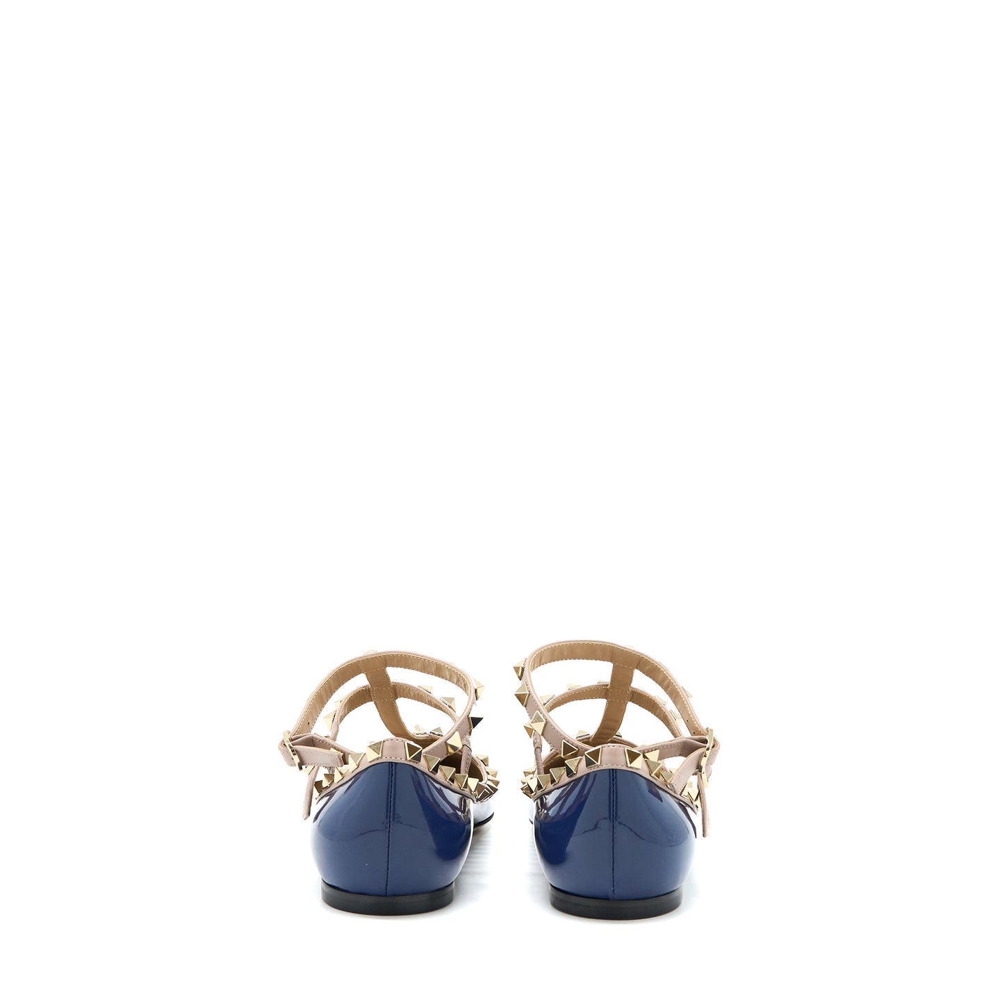 Valentino Size 38 Garavani Rockstud Ballet Flat Caged Patent Navy LGHW