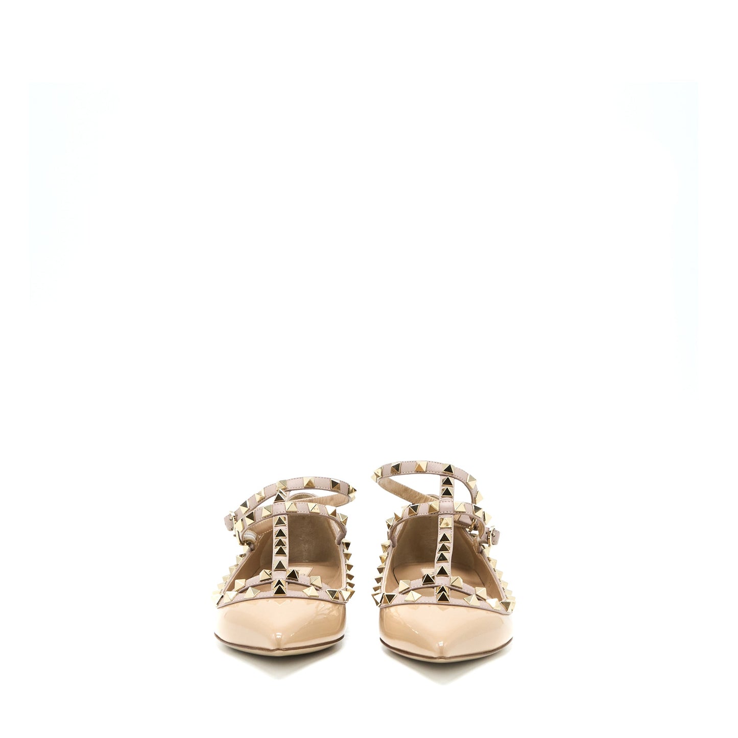 Valentino Size 38 Garavani Rockstud Ballet Flat Caged Patent Beige LGHW