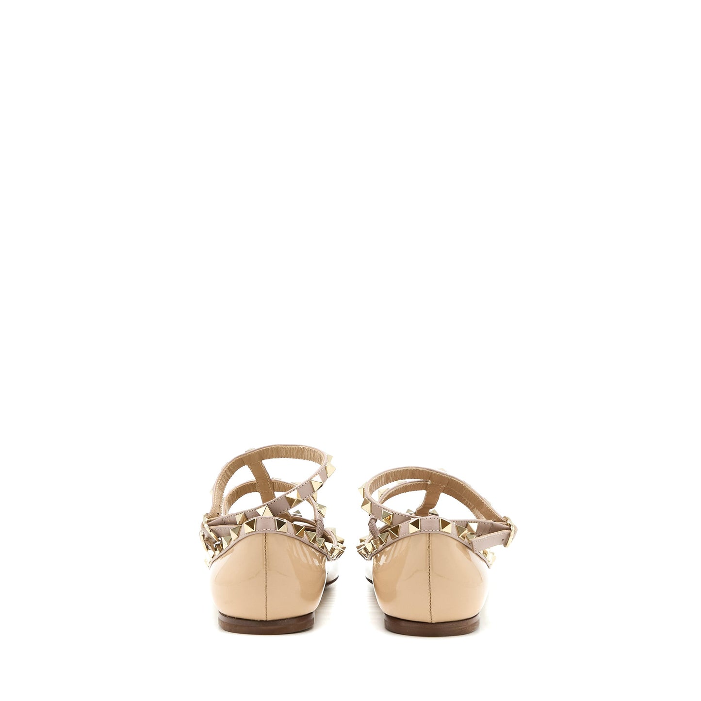 Valentino Size 38 Garavani Rockstud Ballet Flat Caged Patent Beige LGHW