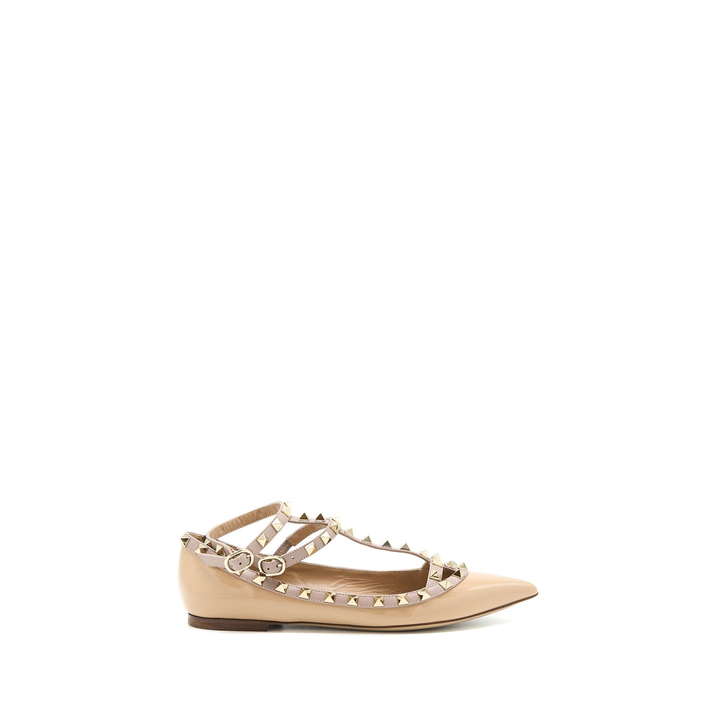 Valentino Size 38 Garavani Rockstud Ballet Flat Caged Patent Beige LGHW