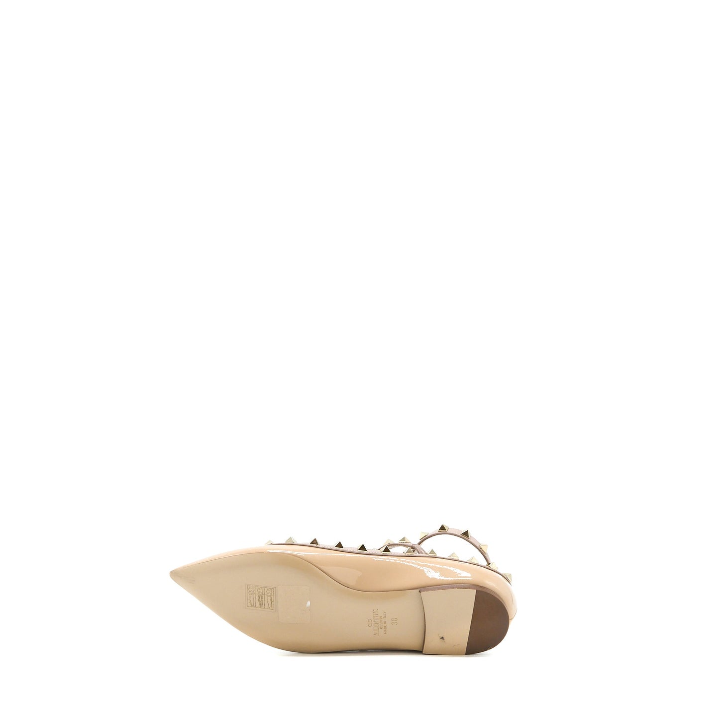 Valentino Size 38 Garavani Rockstud Ballet Flat Caged Patent Beige LGHW