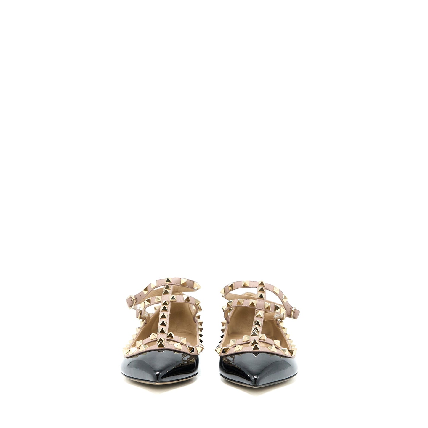 Valentino Size 38 Garavani Rockstud Ballet Flat Caged Patent Black LGHW