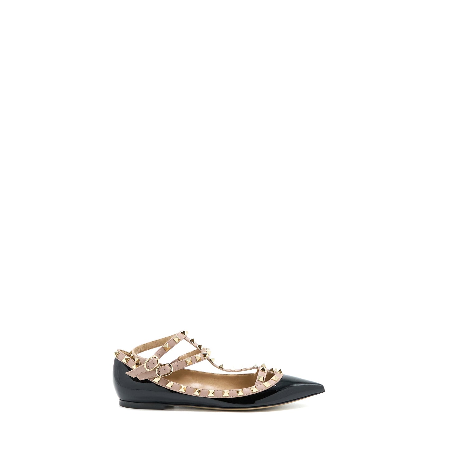 Valentino Size 38 Garavani Rockstud Ballet Flat Caged Patent Black LGHW