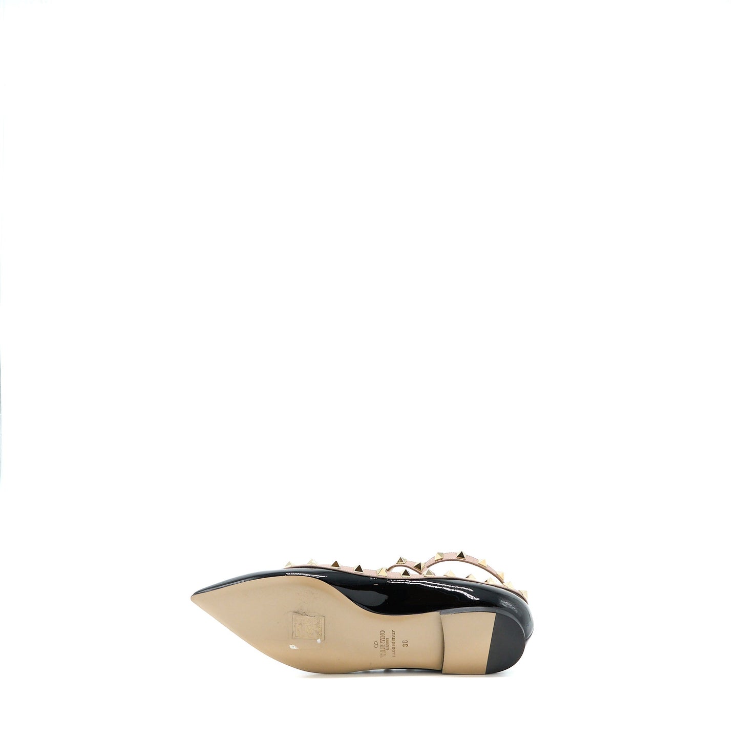 Valentino Size 38 Garavani Rockstud Ballet Flat Caged Patent Black LGHW