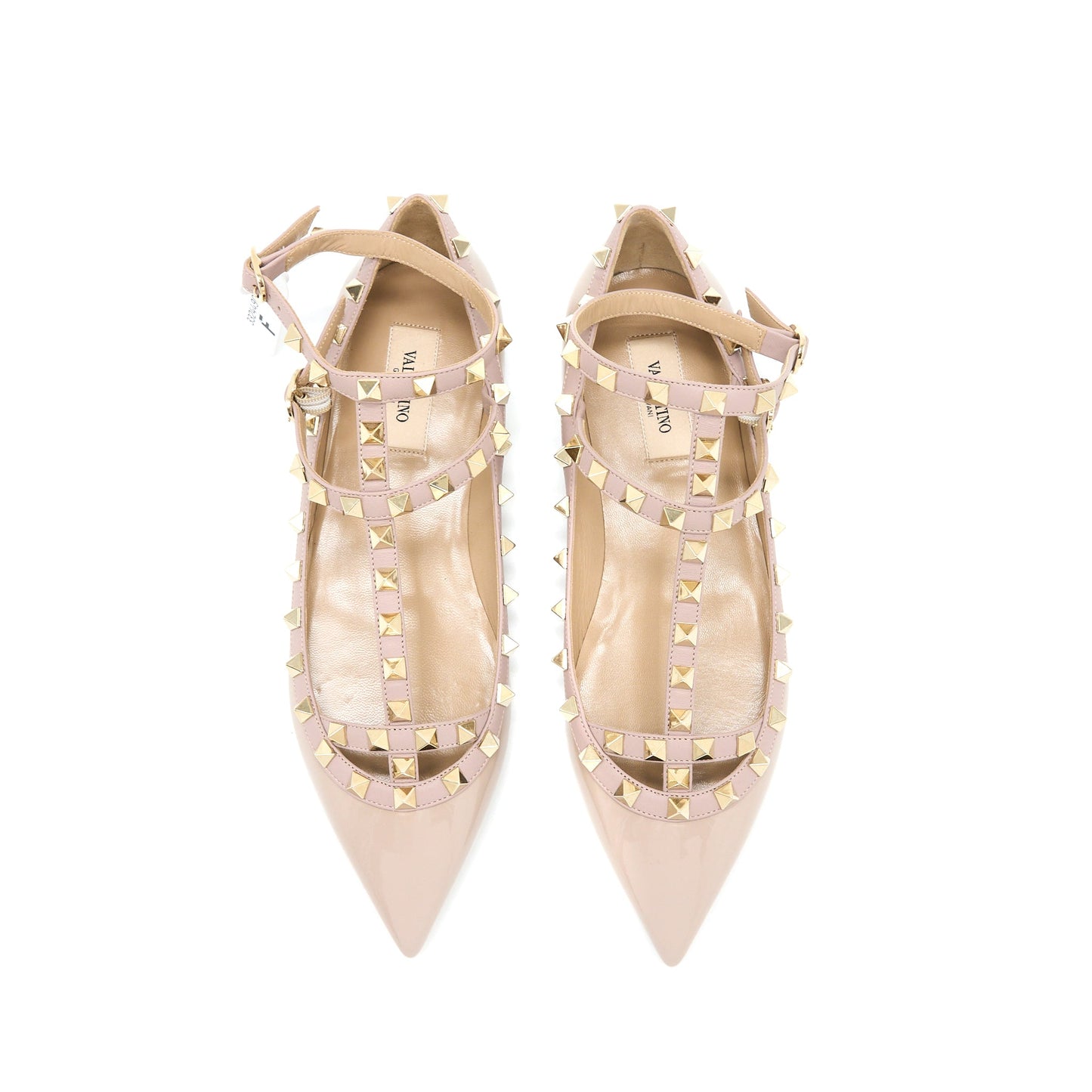 Valentino Size 38 Garavani Rockstud Ballet Flat Caged Patent Light Pink LGHW