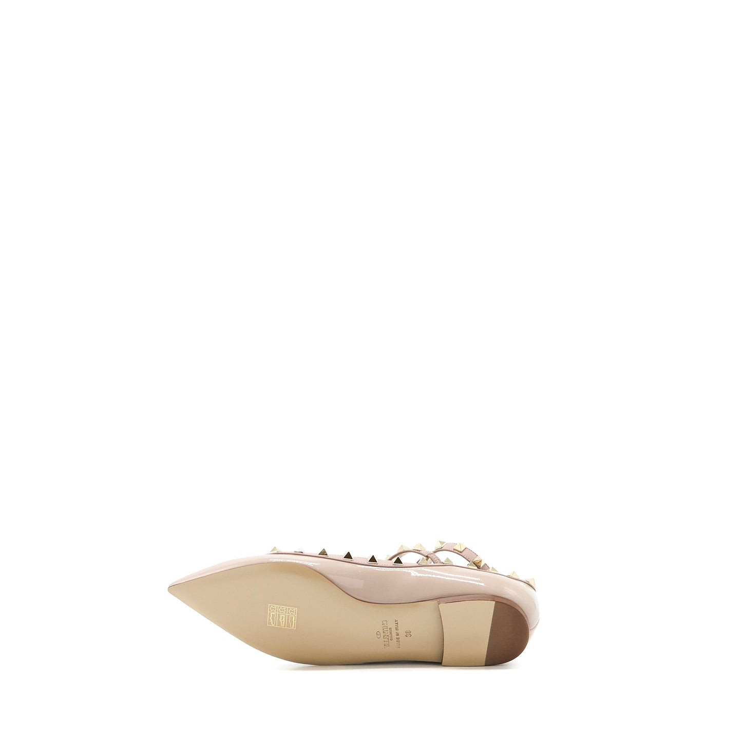 Valentino Size 38 Garavani Rockstud Ballet Flat Caged Patent Light Pink LGHW