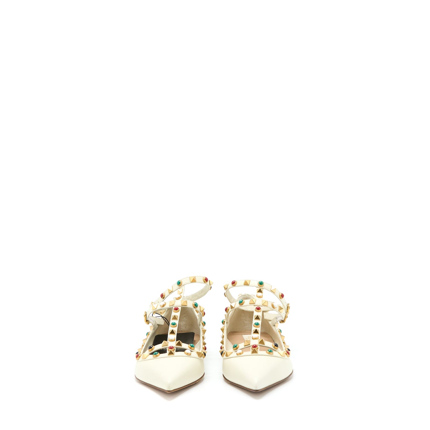 Valentino Size 38.5 Garavani Rockstud Ballet Flat Lambskin White Multicolour Hardware