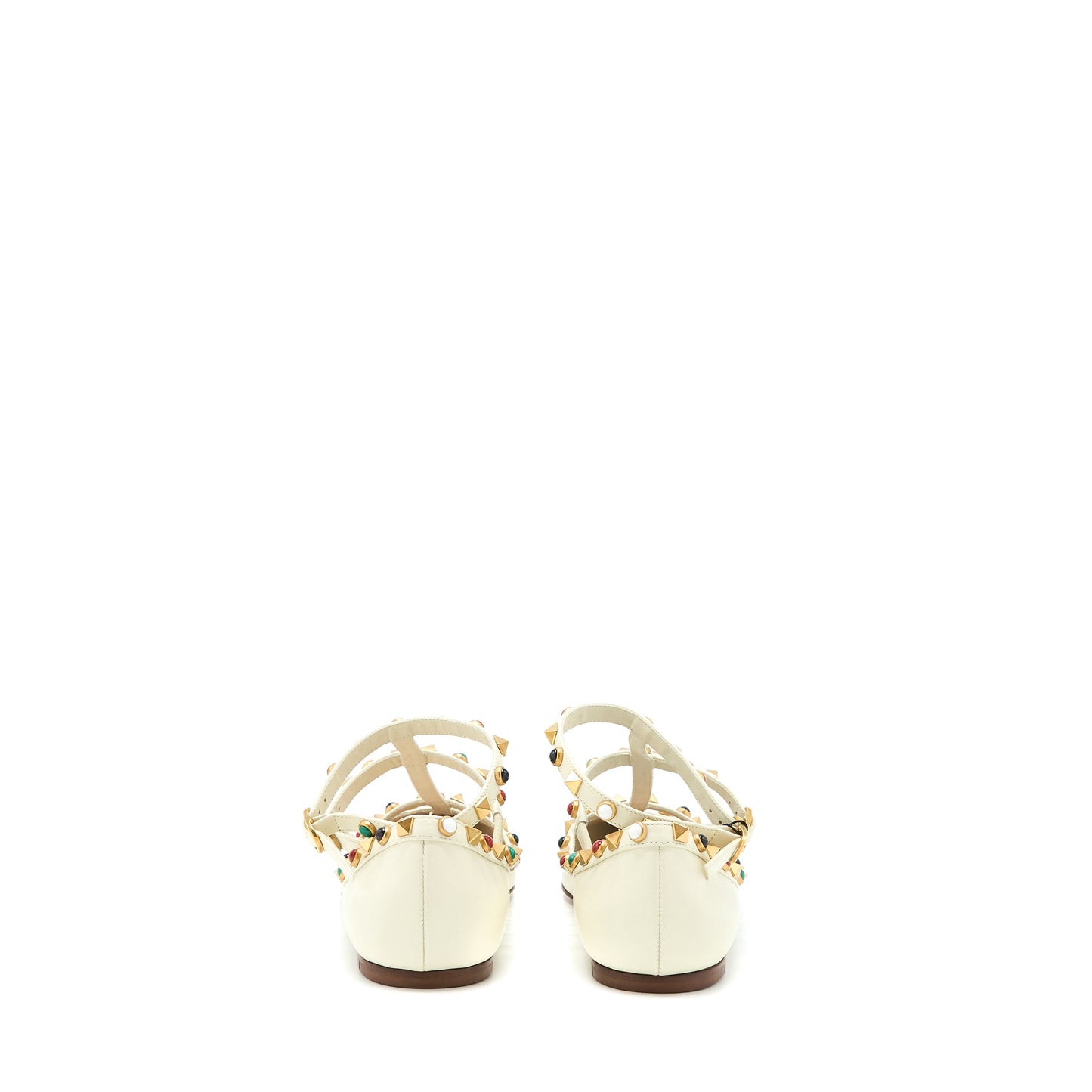 Valentino Size 38.5 Garavani Rockstud Ballet Flat Lambskin White Multicolour Hardware