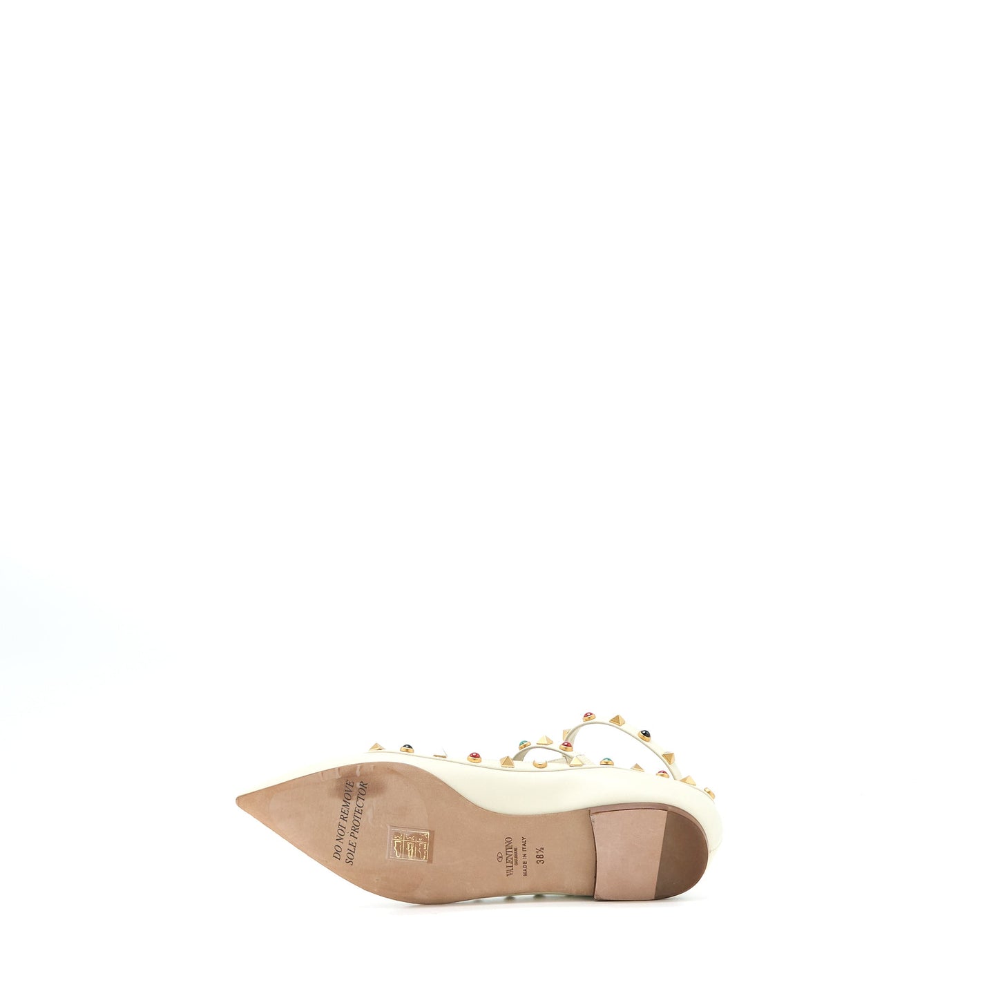 Valentino Size 38.5 Garavani Rockstud Ballet Flat Lambskin White Multicolour Hardware