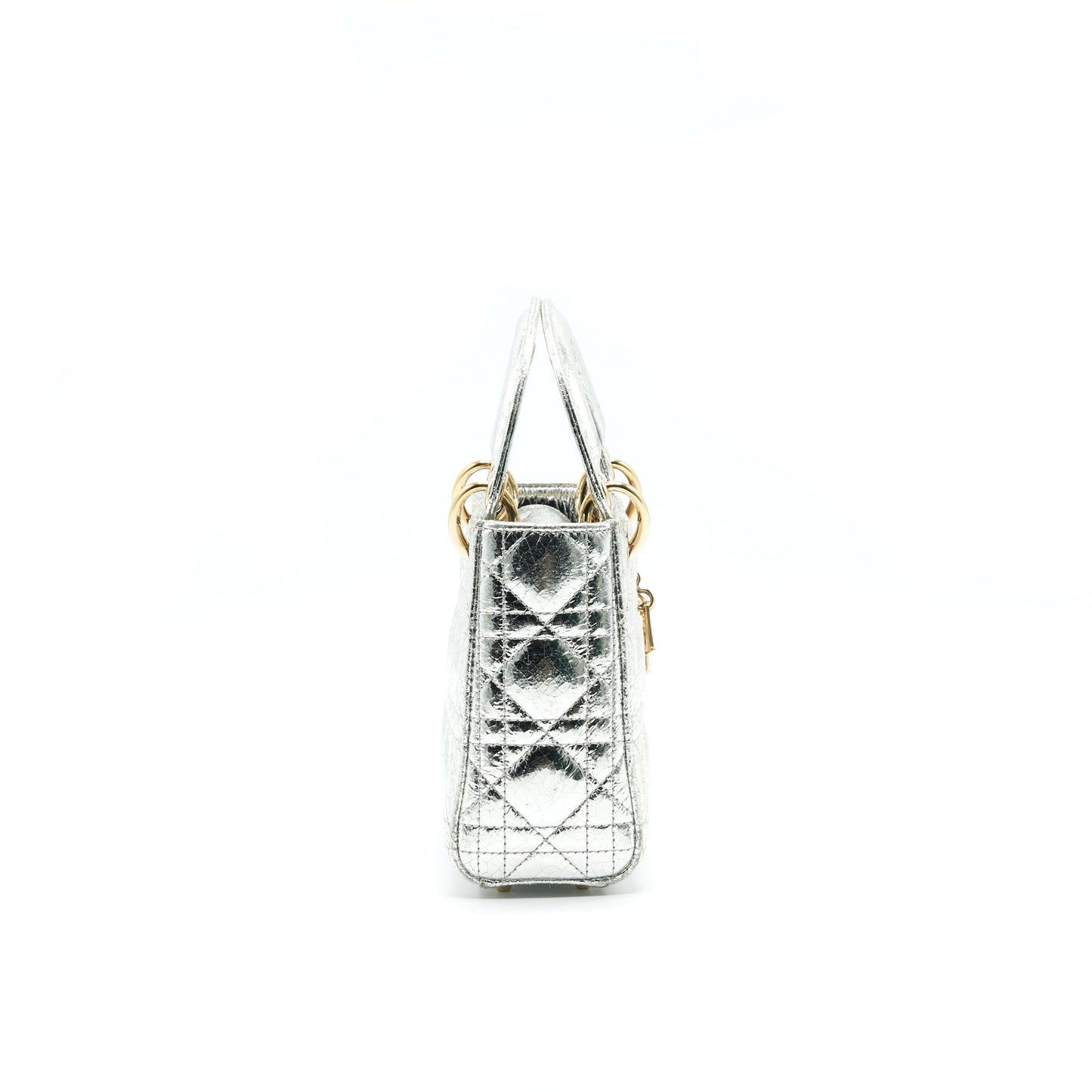 CHRISTIAN DIOR MINI LADY DIOR METALLIC SILVER