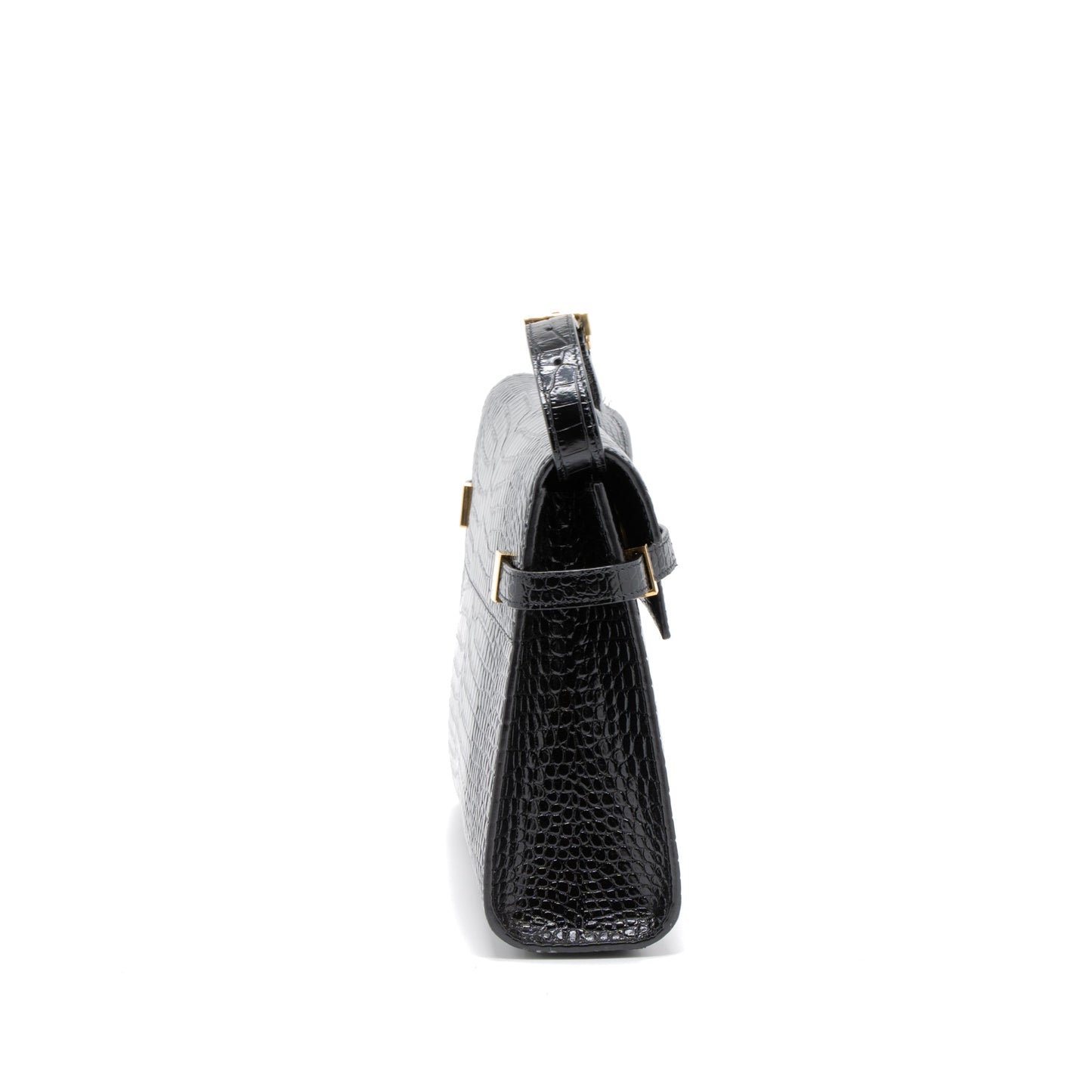 Saint Laurent Manhattan Shoulder Bag Crocodile-Embossed Black GHW
