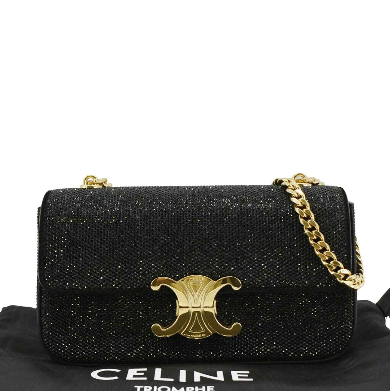 CELINE Triomphe Claude Suede Strass Shoulder Bag Black