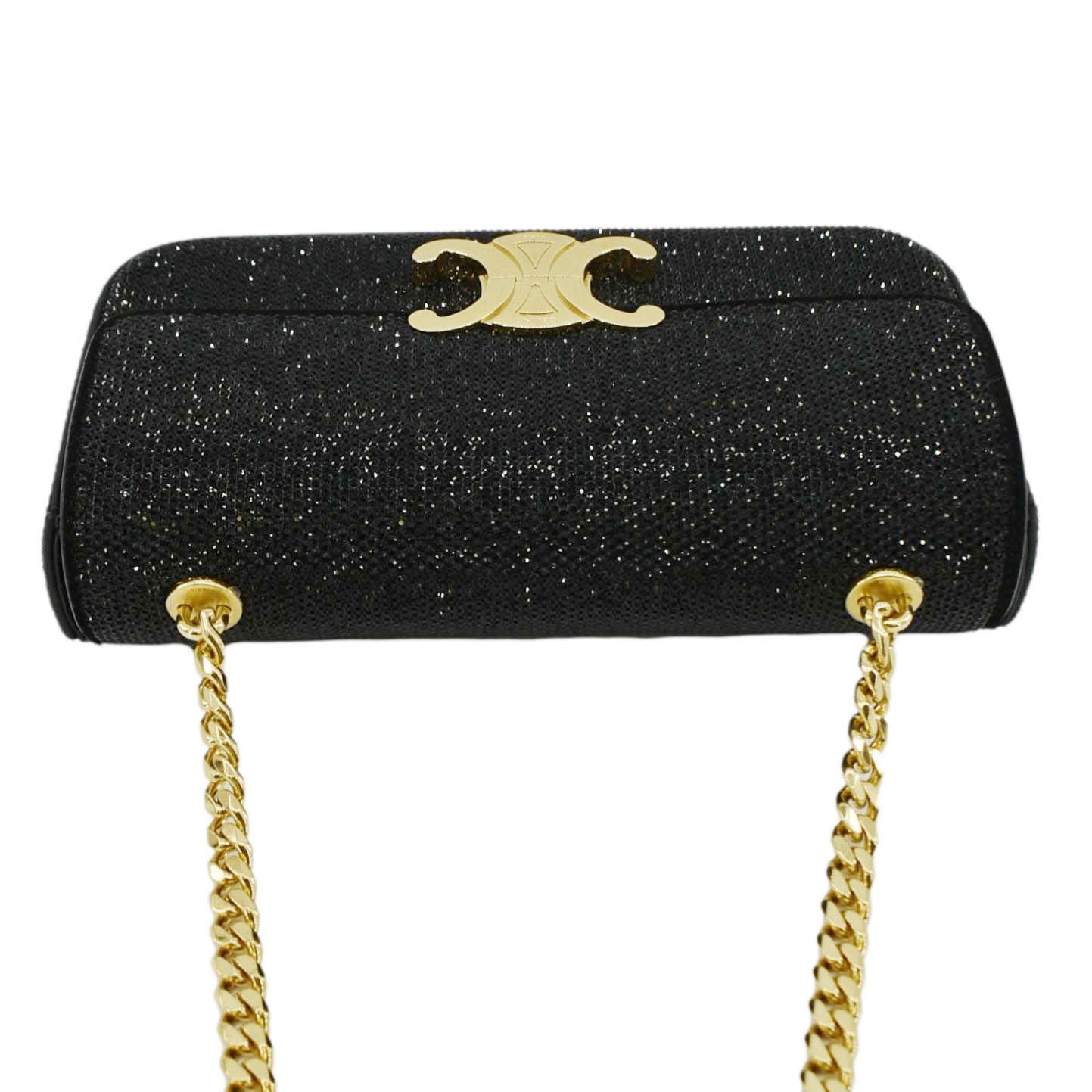 CELINE Triomphe Claude Suede Strass Shoulder Bag Black