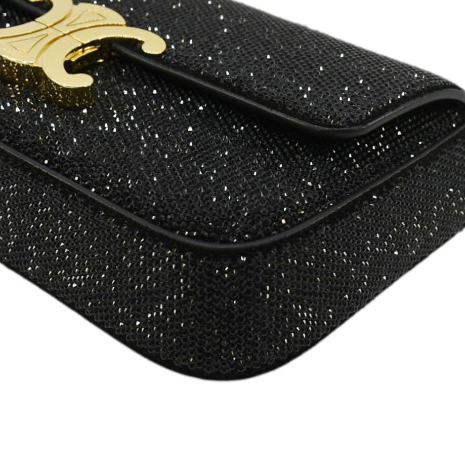 CELINE Triomphe Claude Suede Strass Shoulder Bag Black
