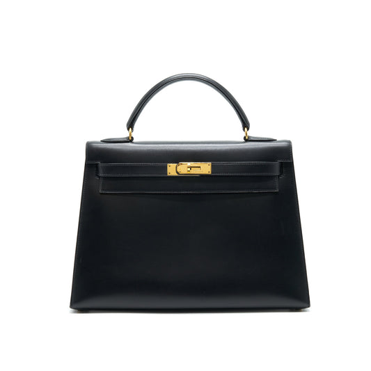 Hermes vintage Kelly 32 Box leather Black GHW (Strap missing)