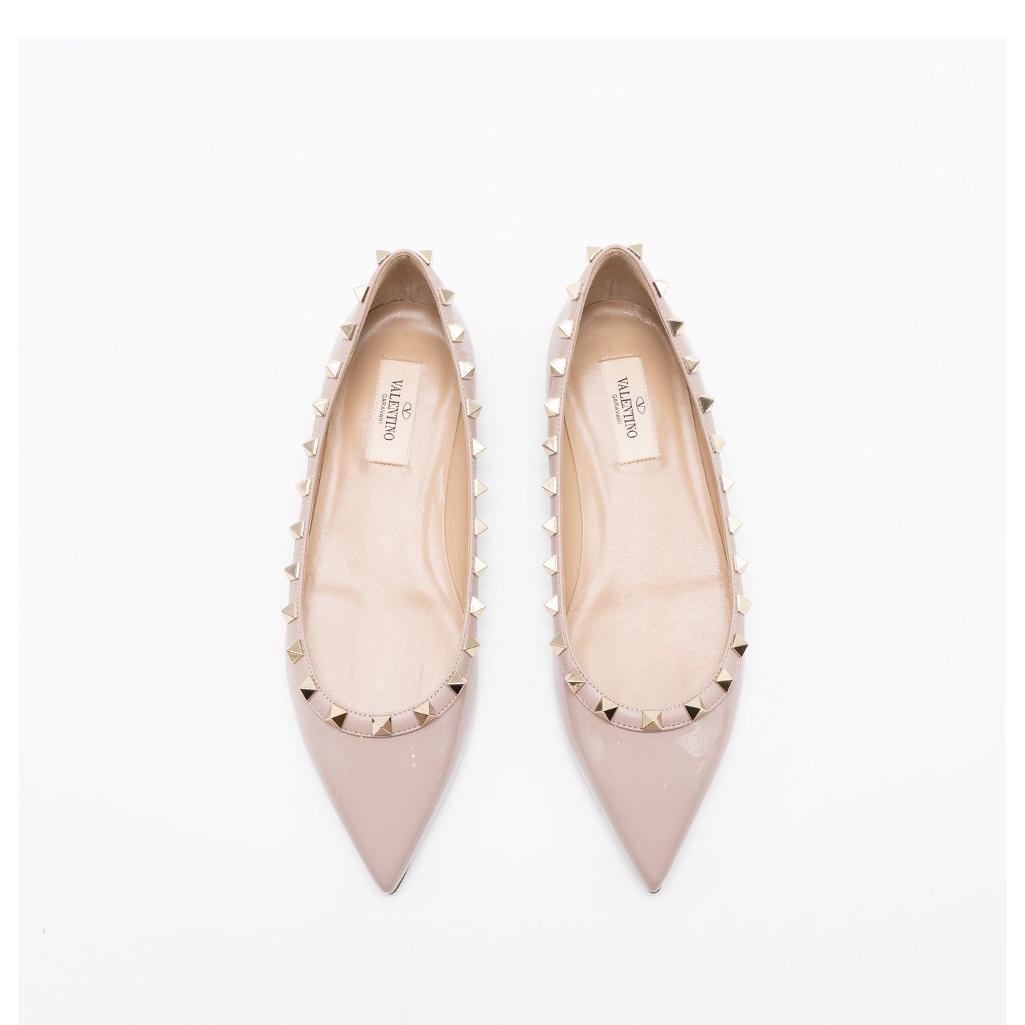 Valentino Size 37 Rockstud Ballet Flap Patent Poudre LGHW