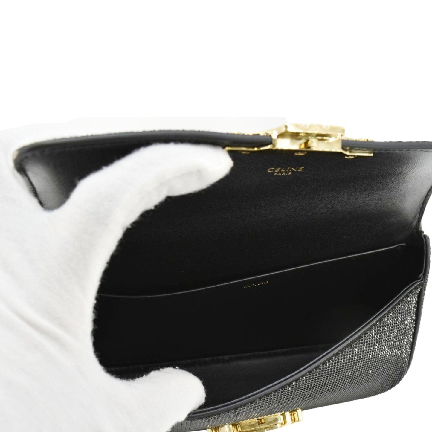 CELINE Triomphe Claude Suede Strass Shoulder Bag Black