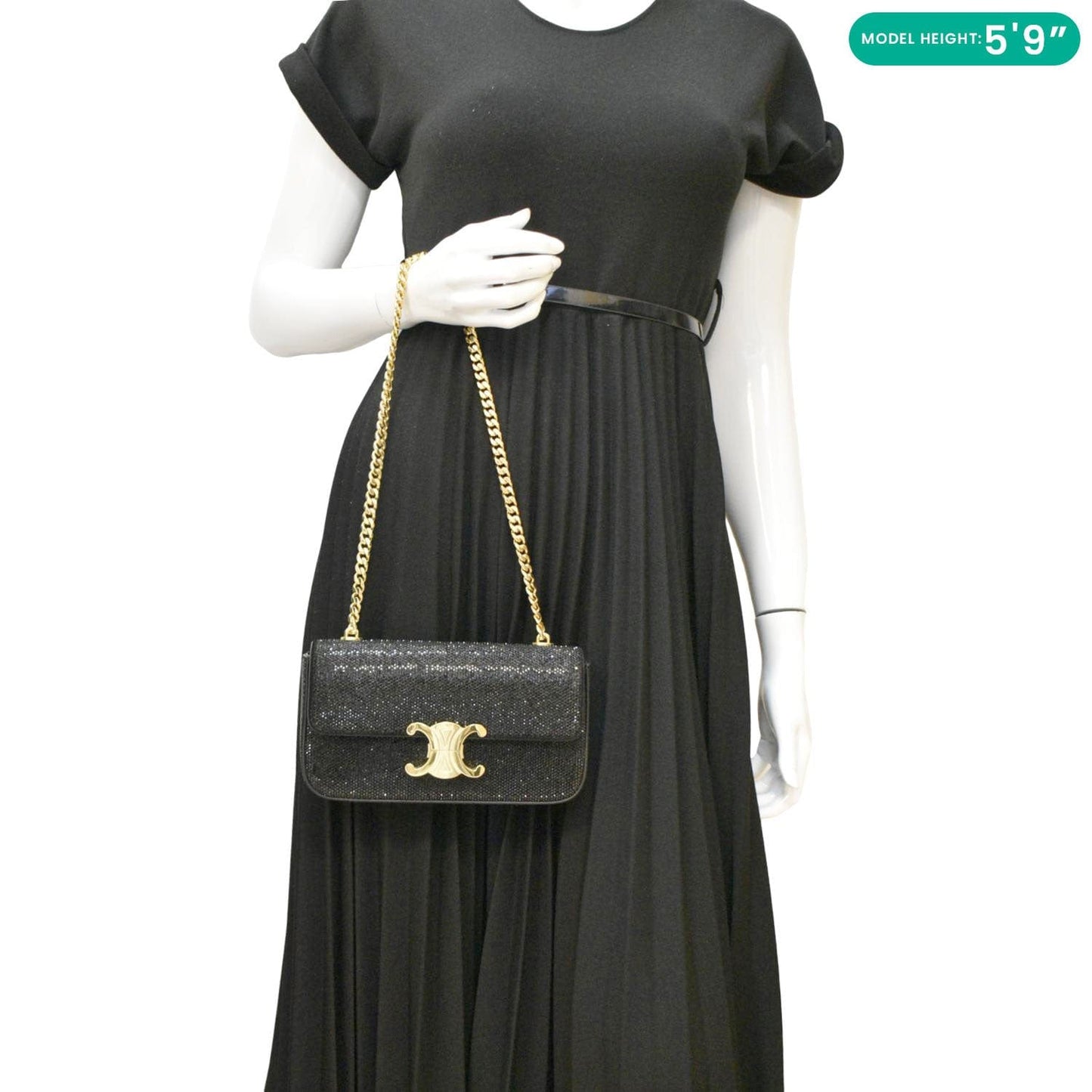 CELINE Triomphe Claude Suede Strass Shoulder Bag Black