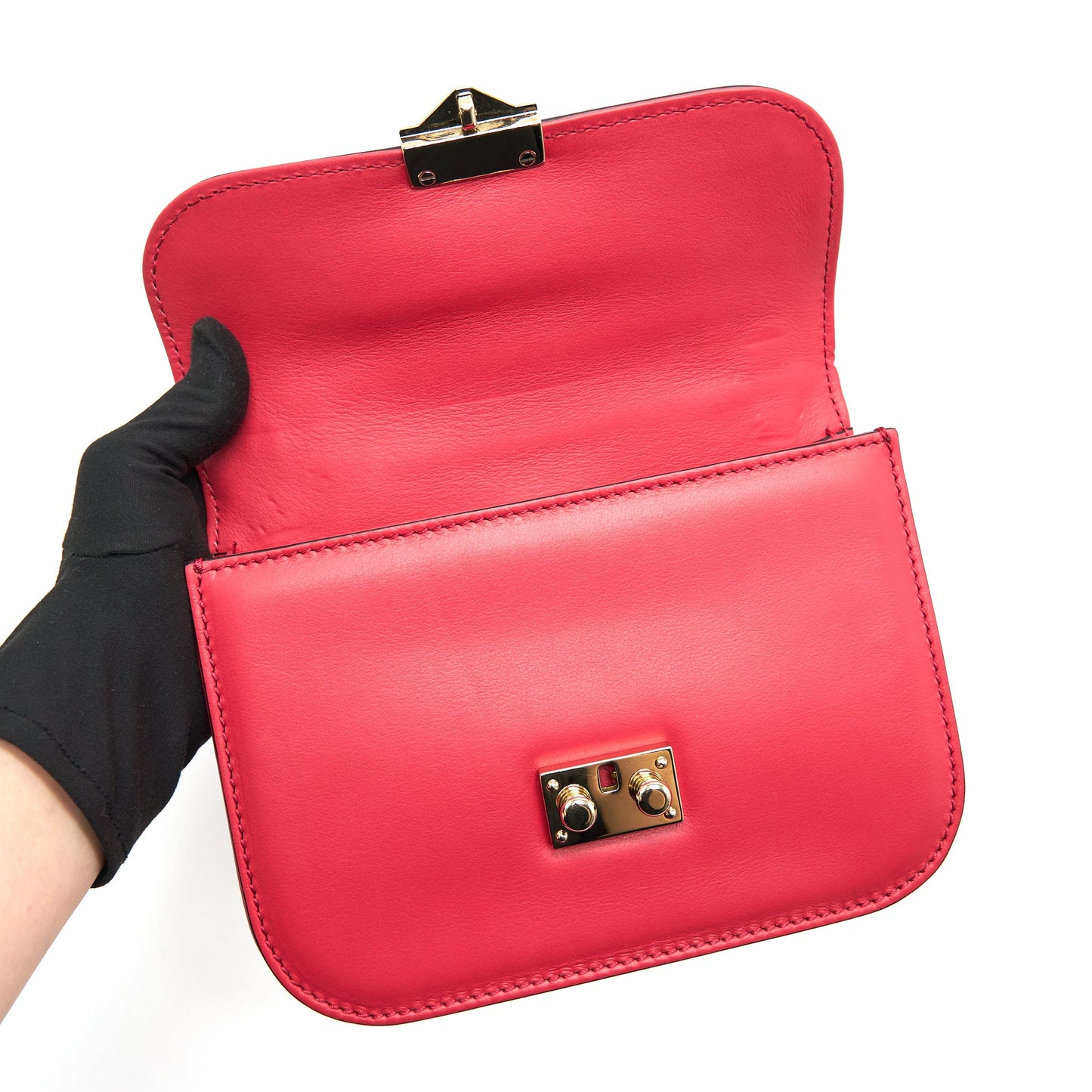 VALENTINO GARAVANI GLAM LOCK LEATHER CROSSBODY BAG RED