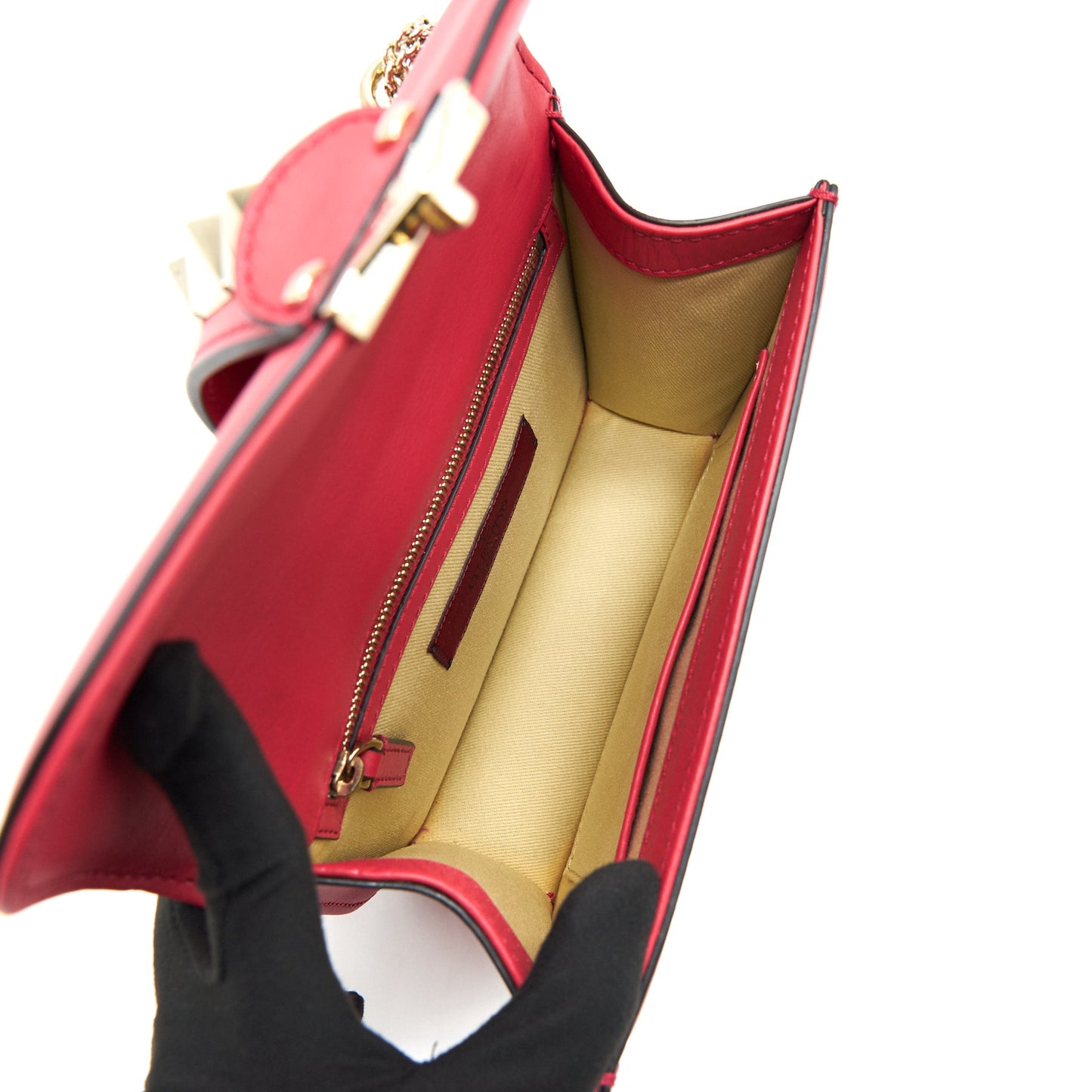 VALENTINO GARAVANI GLAM LOCK LEATHER CROSSBODY BAG RED