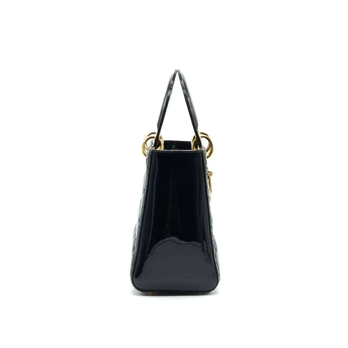 CHRISTIAN DIOR BLACK PATENT LEATHER MEDIUM LADY DIOR