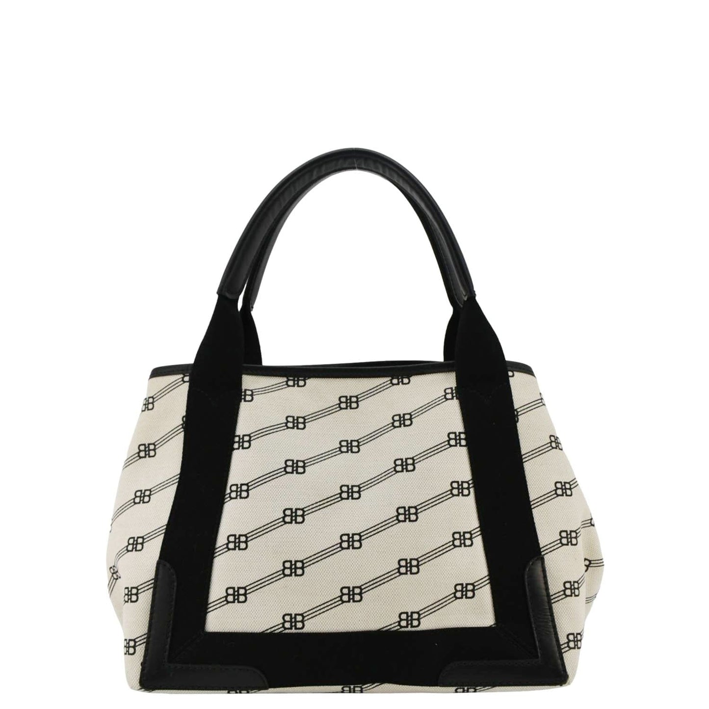 BALENCIAGA Logo S Navy Cabas Canvas Hobo Bag White