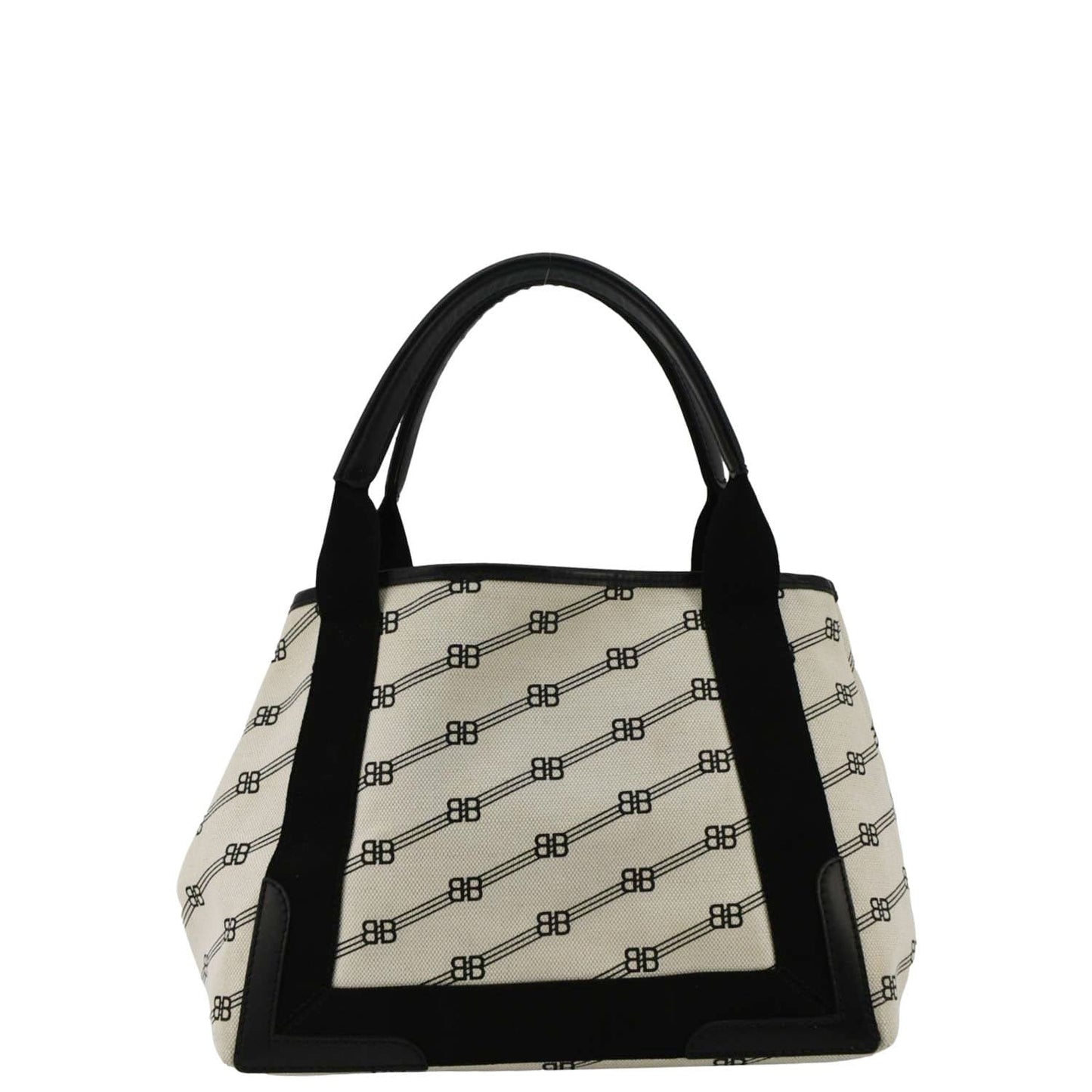 BALENCIAGA Logo S Navy Cabas Canvas Hobo Bag White