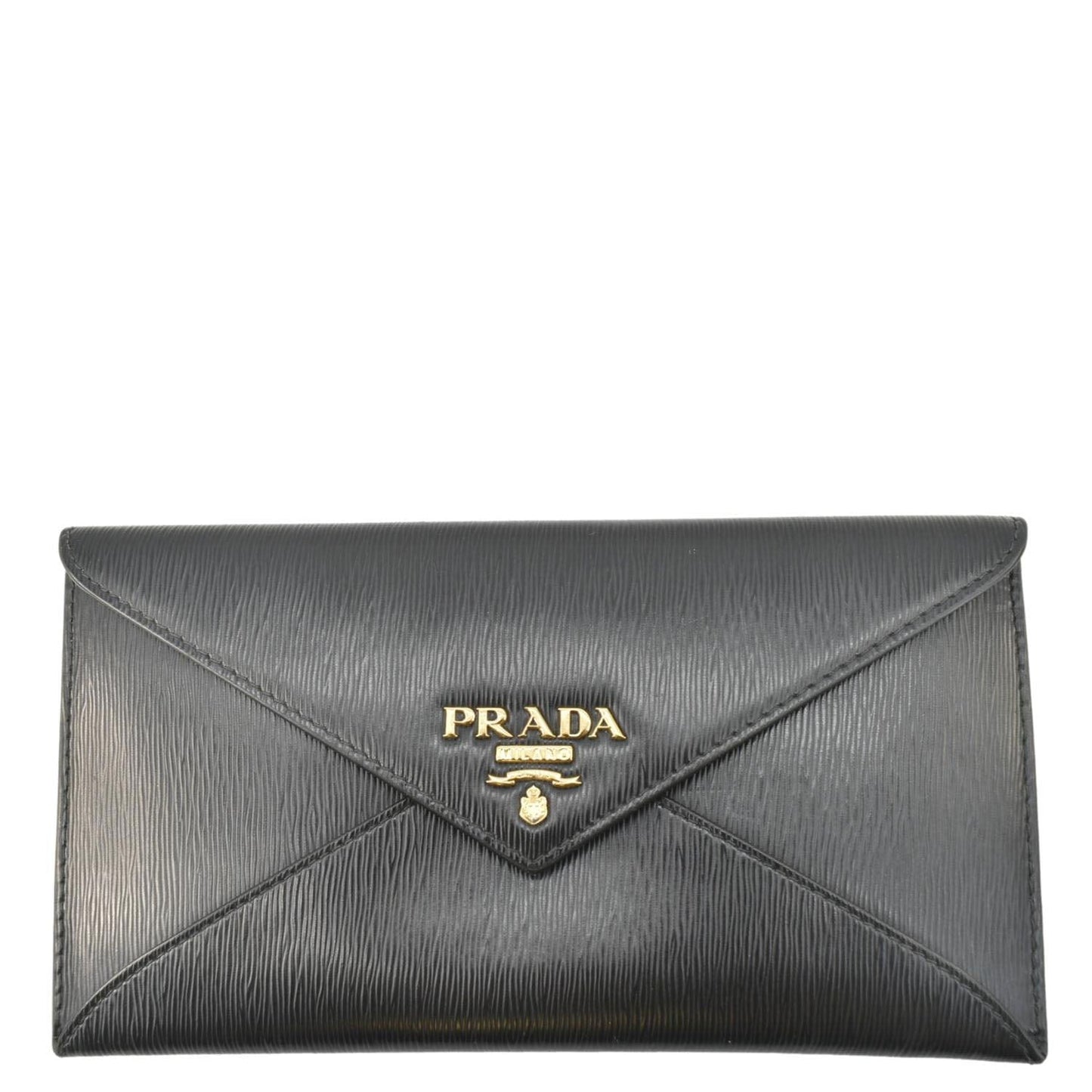 PRADA Envelope Vitello Leather Wallet Black