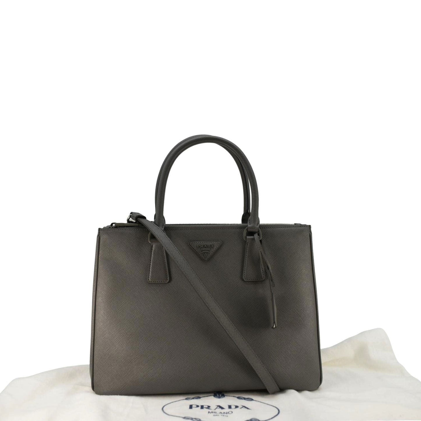 PRADA Galleria Double-Zip Medium Saffiano Leather Tote Bag Gray