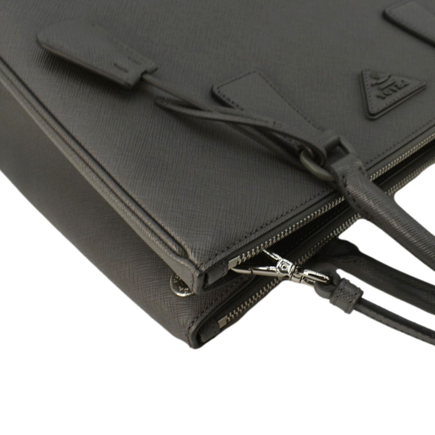 PRADA Galleria Double-Zip Medium Saffiano Leather Tote Bag Gray