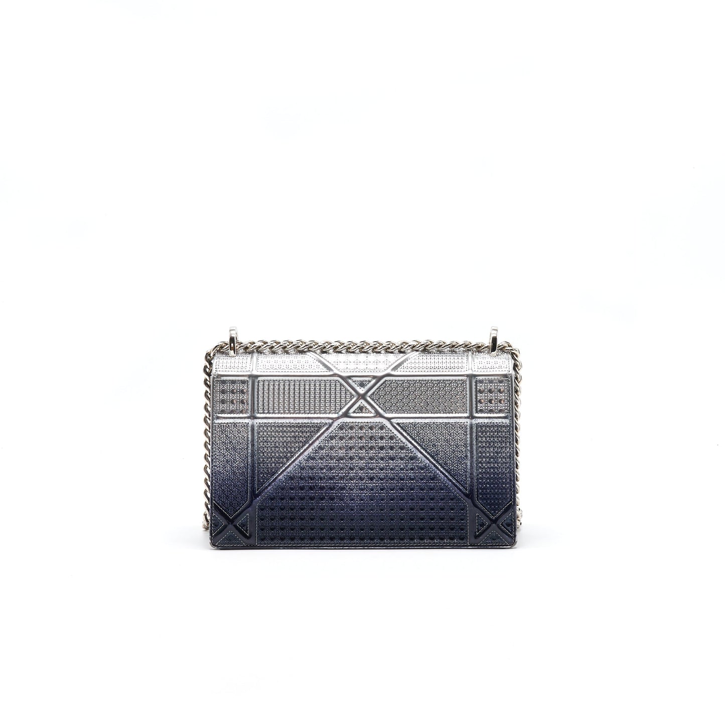 CHRISTIAN DIOR DIORAMA MEDIUM FLAP BAG METALLIC CALFSKIN SILVER AND NAVY