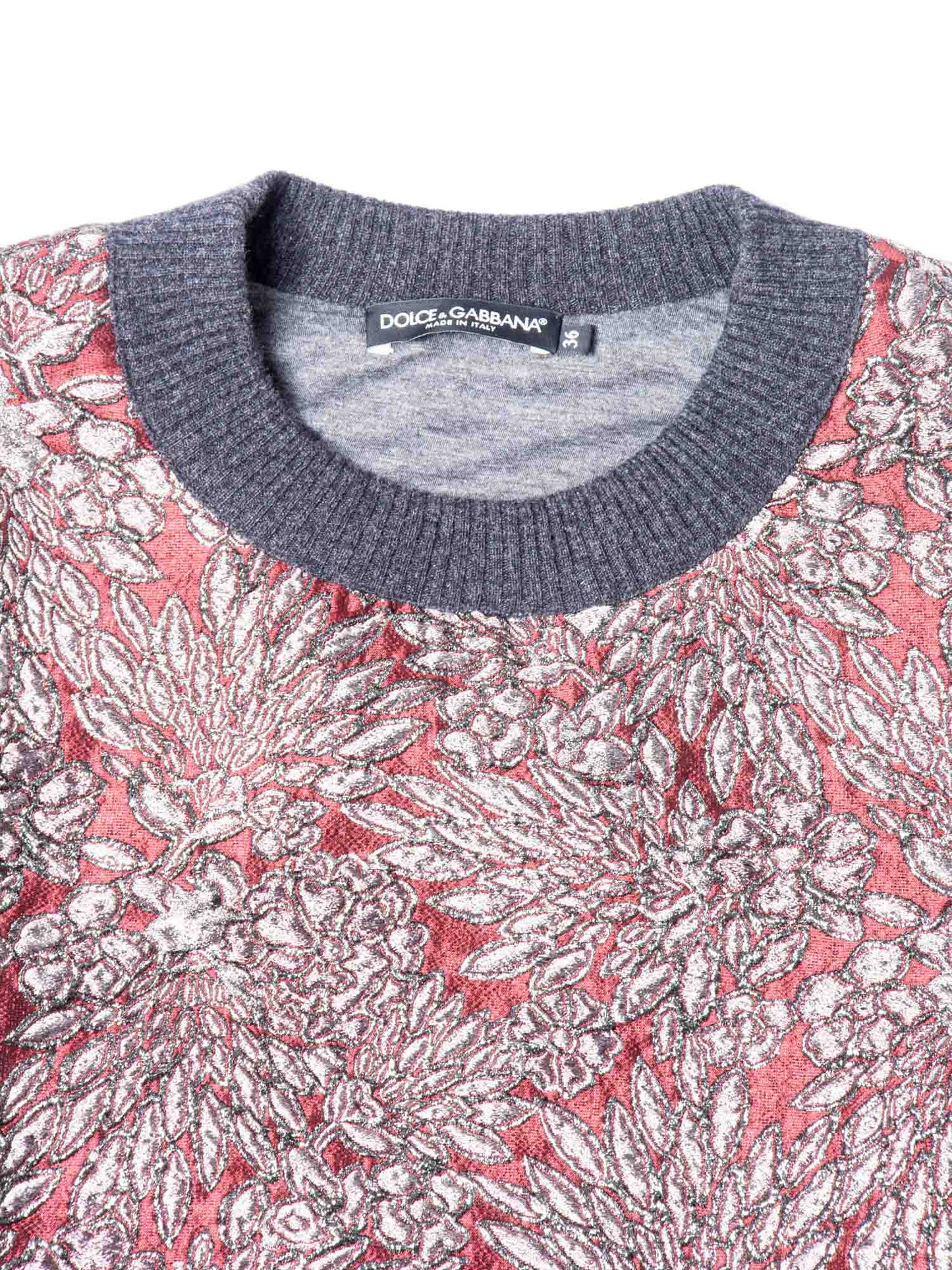 Dolce & Gabbana Brocade Metallic Cropped Sweater Burgundy