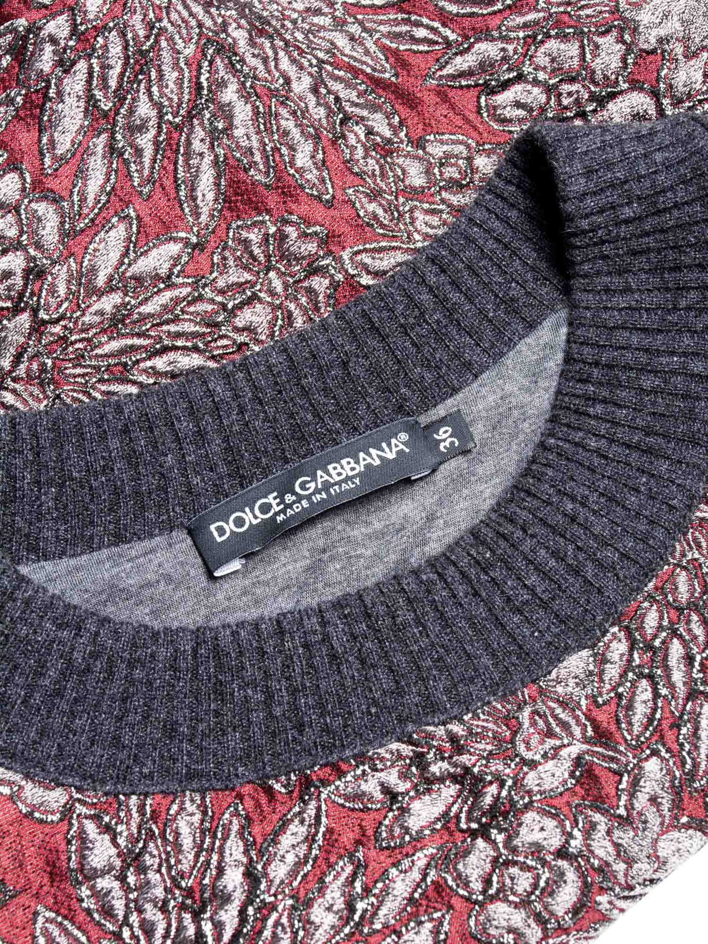 Dolce & Gabbana Brocade Metallic Cropped Sweater Burgundy