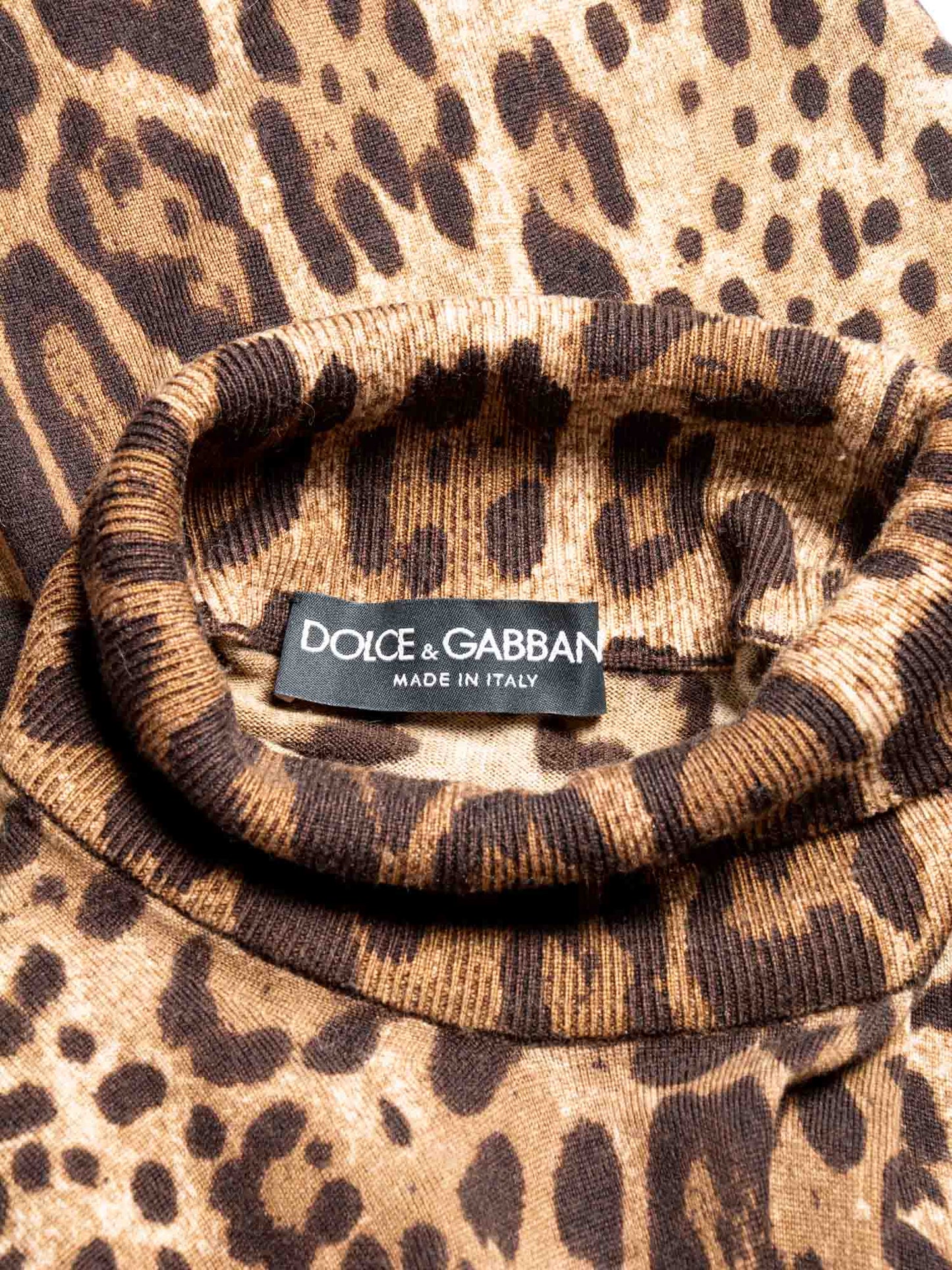 Dolce & Gabbana Cashmere Blend Animal Print Sweater Dress Brown