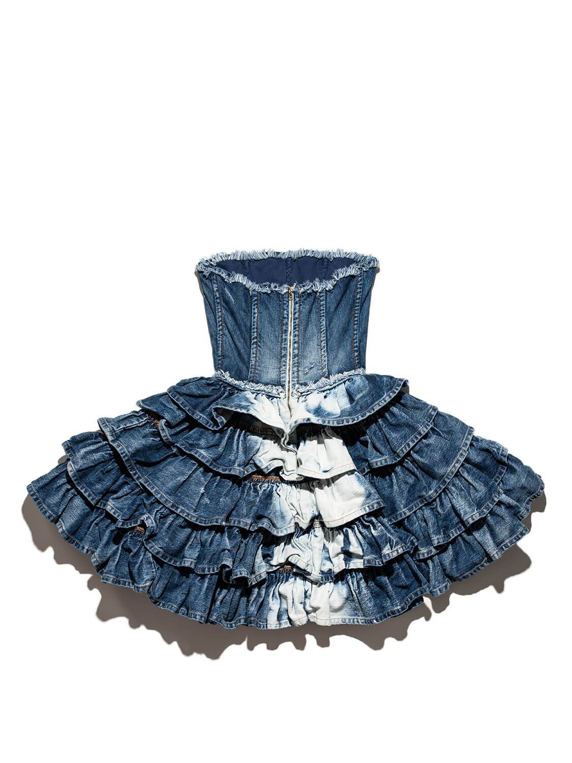 Dolce & Gabbana Denim Sleeveless Ruffle Mini Dress Blue