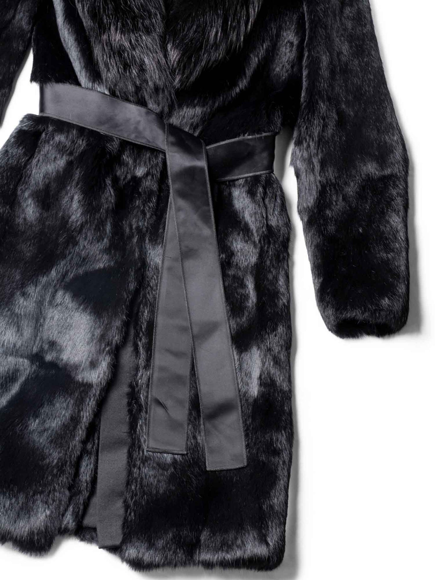 Dolce & Gabbana Genuine Fox Fur Belted Coat Black