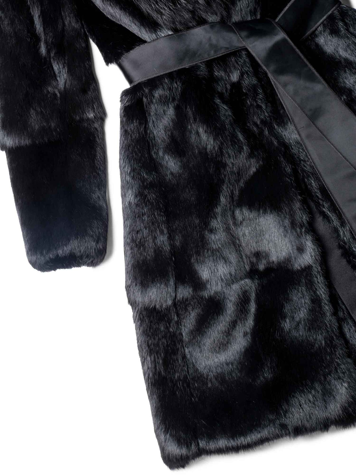 Dolce & Gabbana Genuine Fox Fur Belted Coat Black