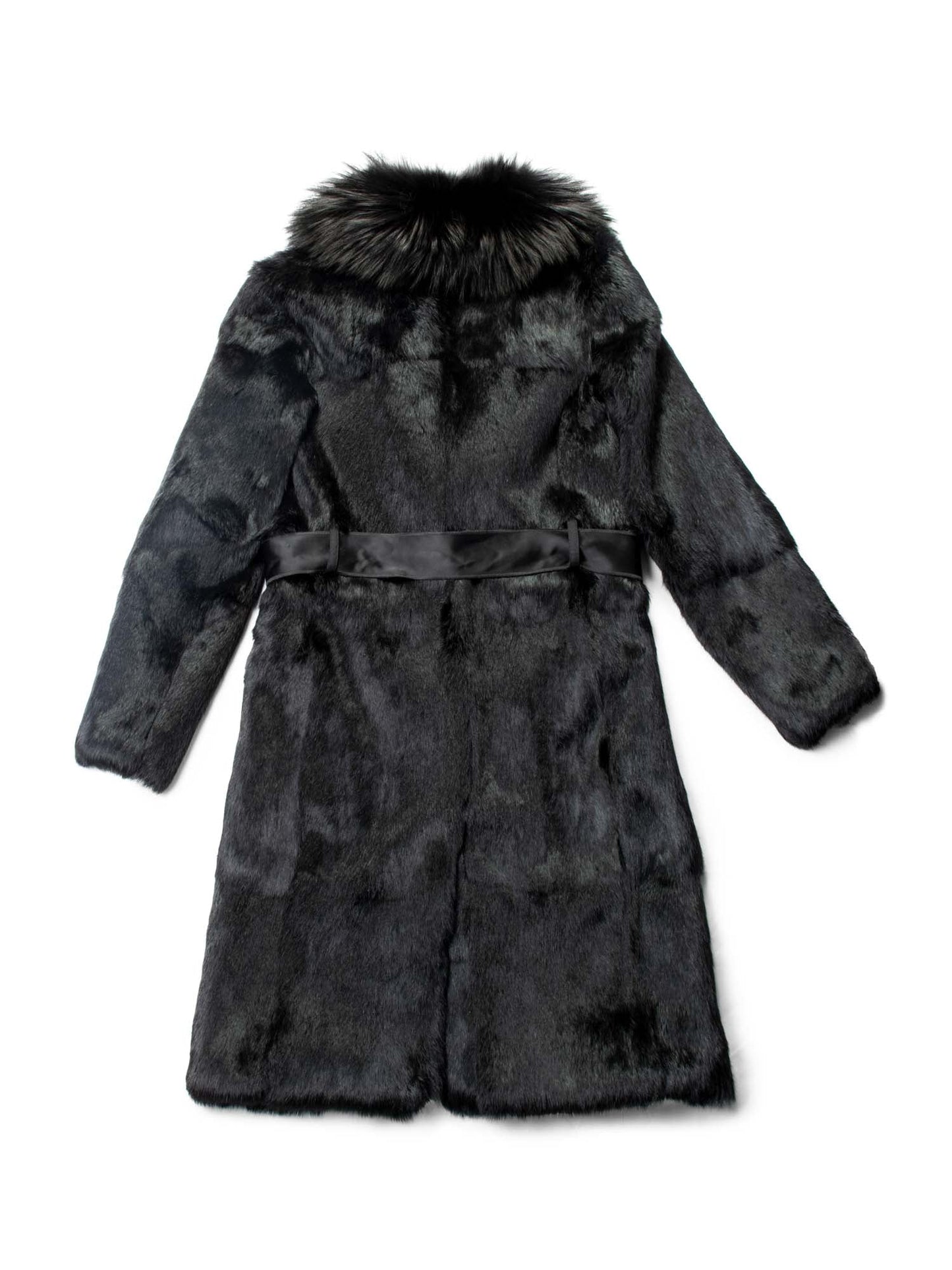 Dolce & Gabbana Genuine Fox Fur Belted Coat Black