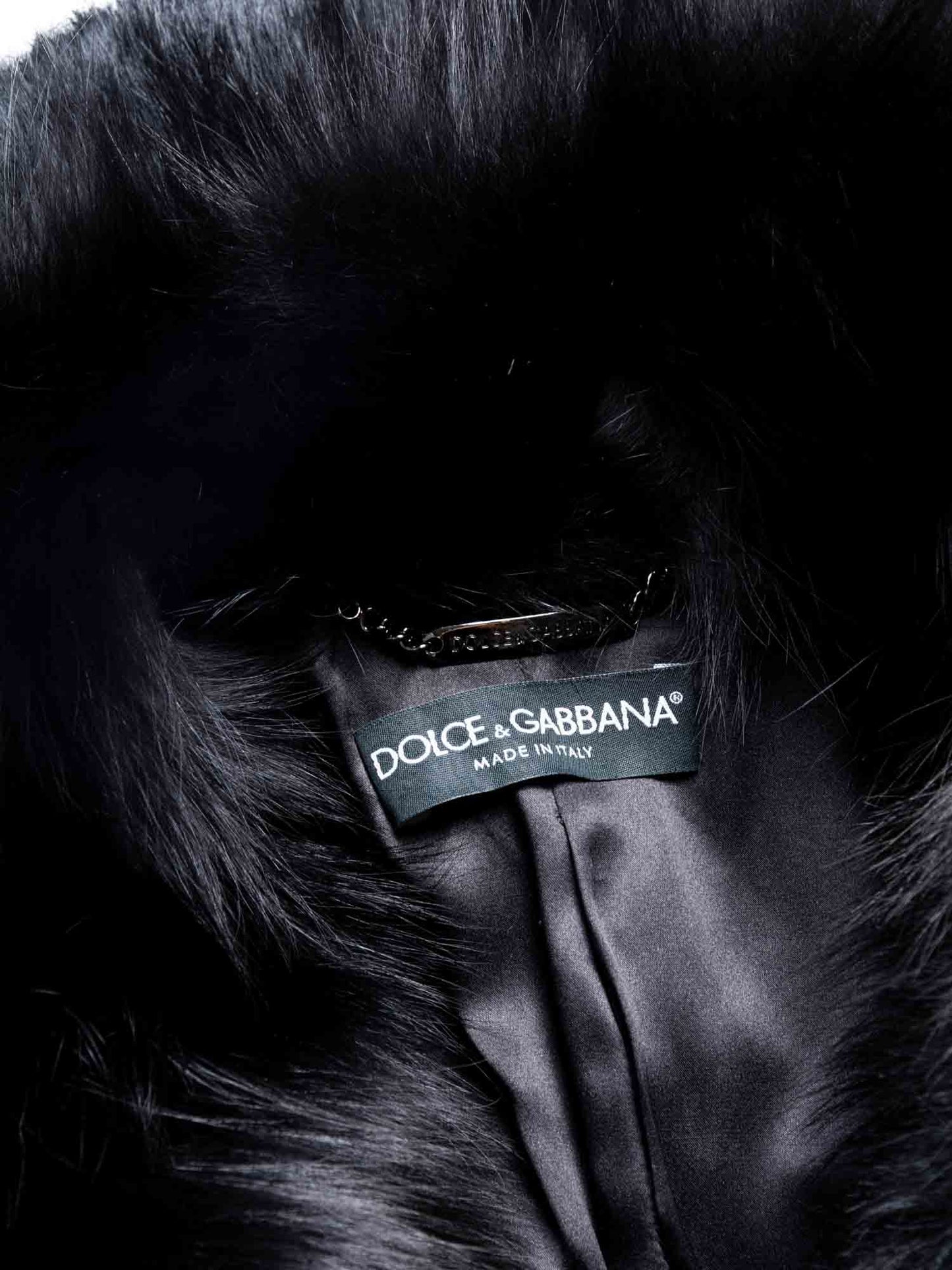 Dolce & Gabbana Genuine Fox Fur Belted Coat Black