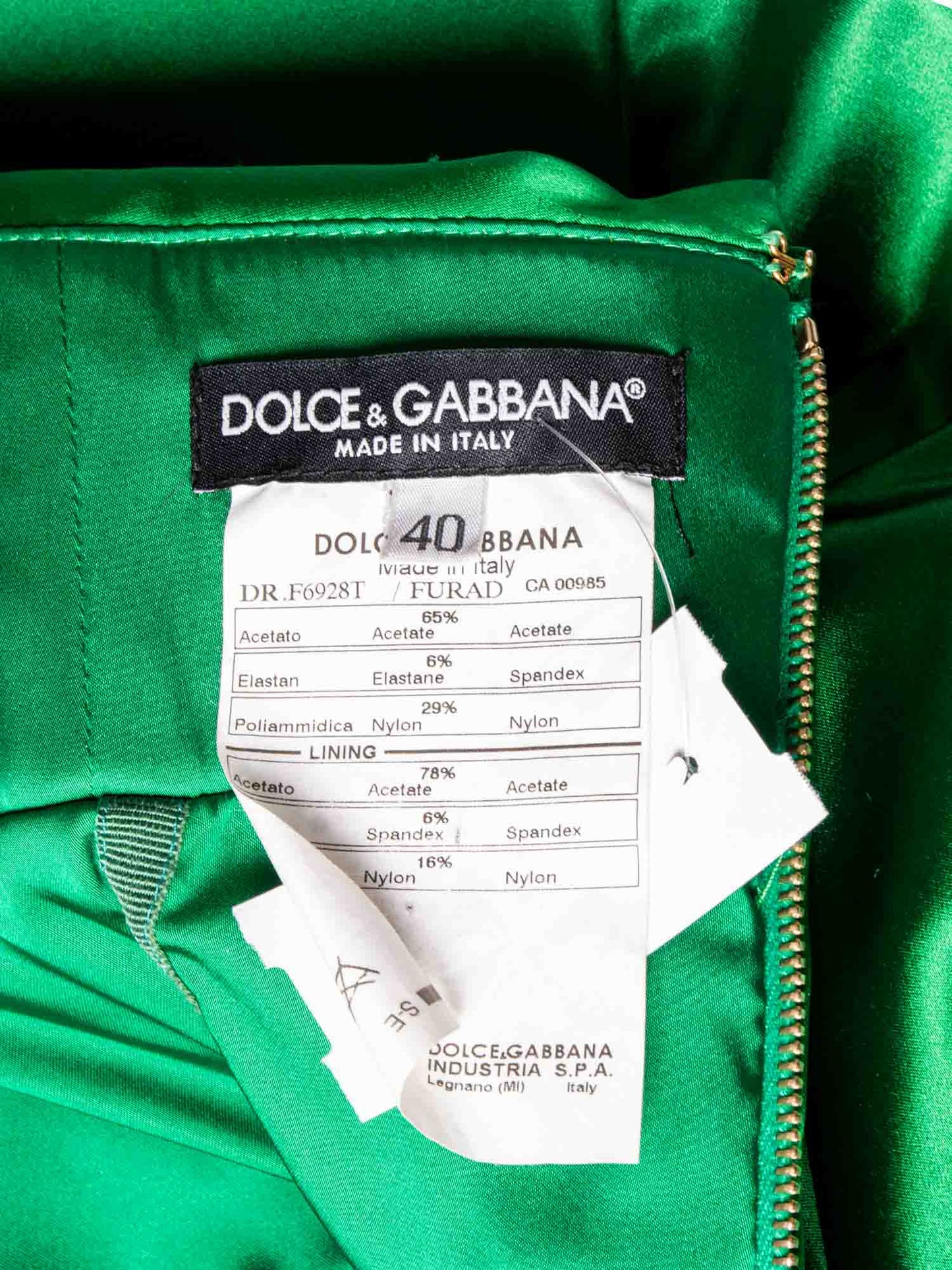 Dolce & Gabbana Lace Contrast Bodycon Ruched Dress Green Black