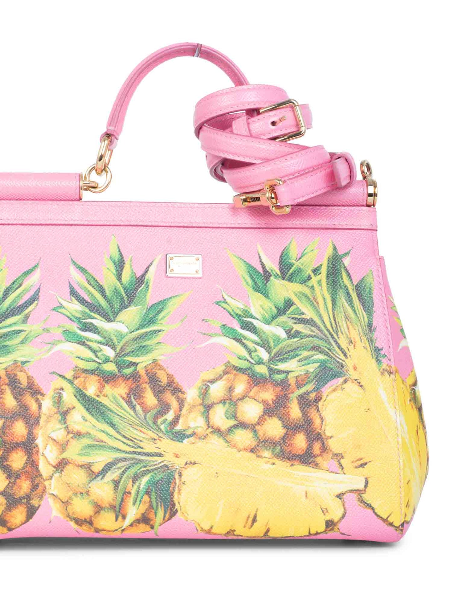 Dolce & Gabbana Logo Pineapple Leather Miss Sicily Bag Pink Yellow