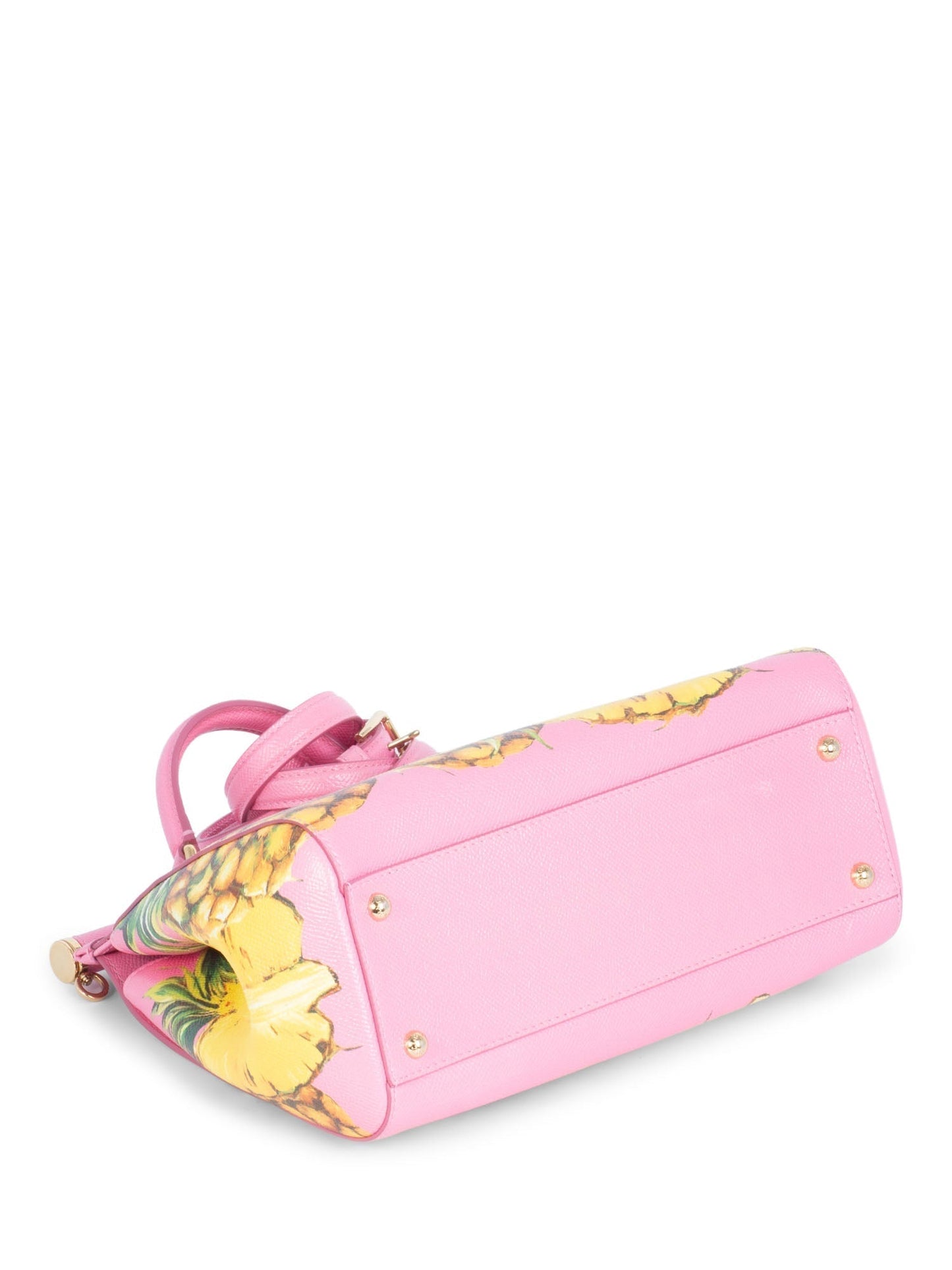 Dolce & Gabbana Logo Pineapple Leather Miss Sicily Bag Pink Yellow