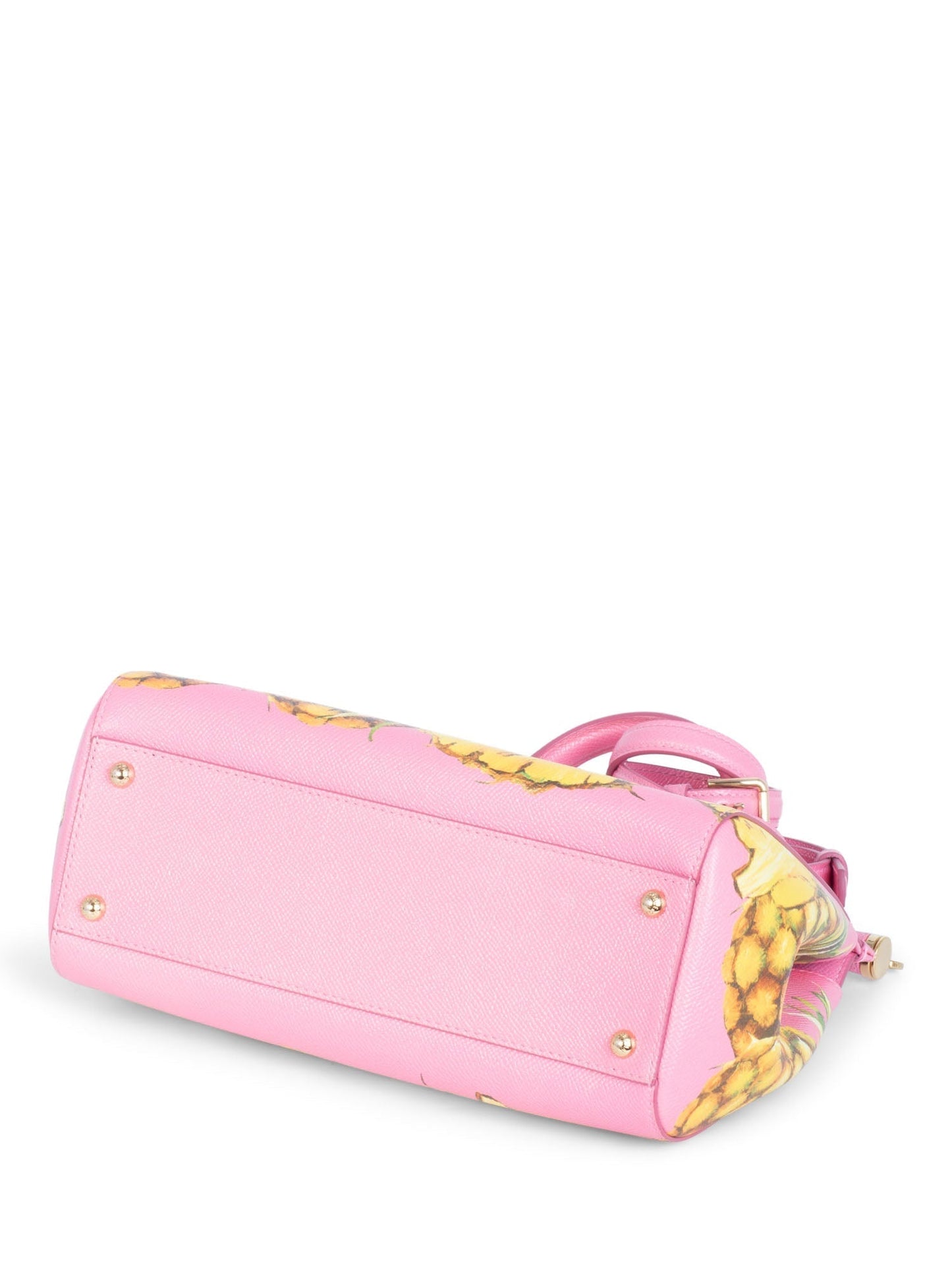 Dolce & Gabbana Logo Pineapple Leather Miss Sicily Bag Pink Yellow