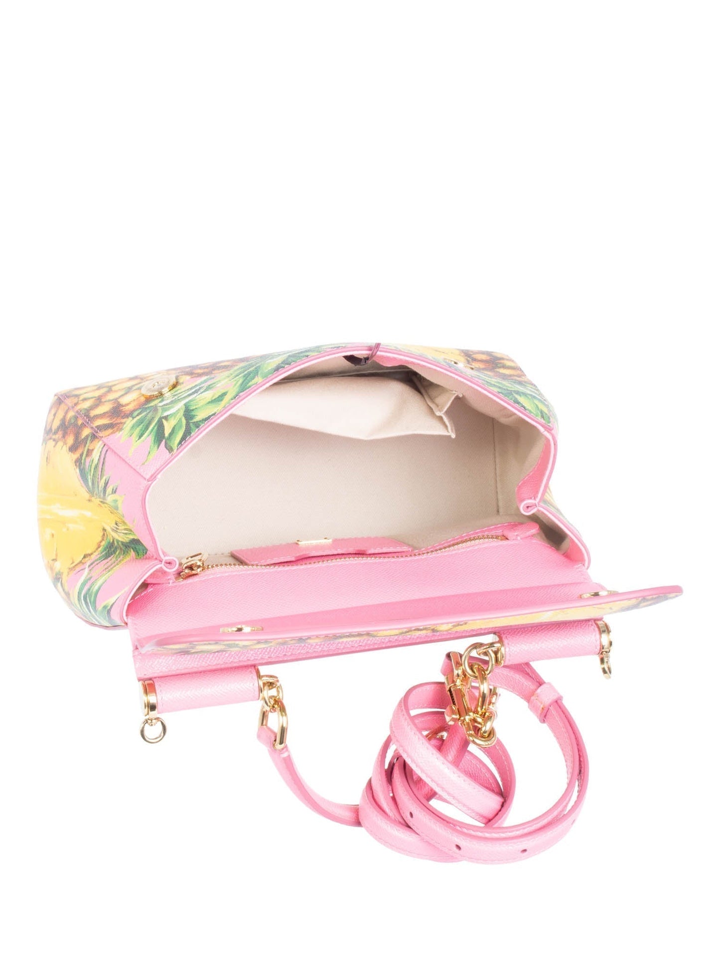 Dolce & Gabbana Logo Pineapple Leather Miss Sicily Bag Pink Yellow