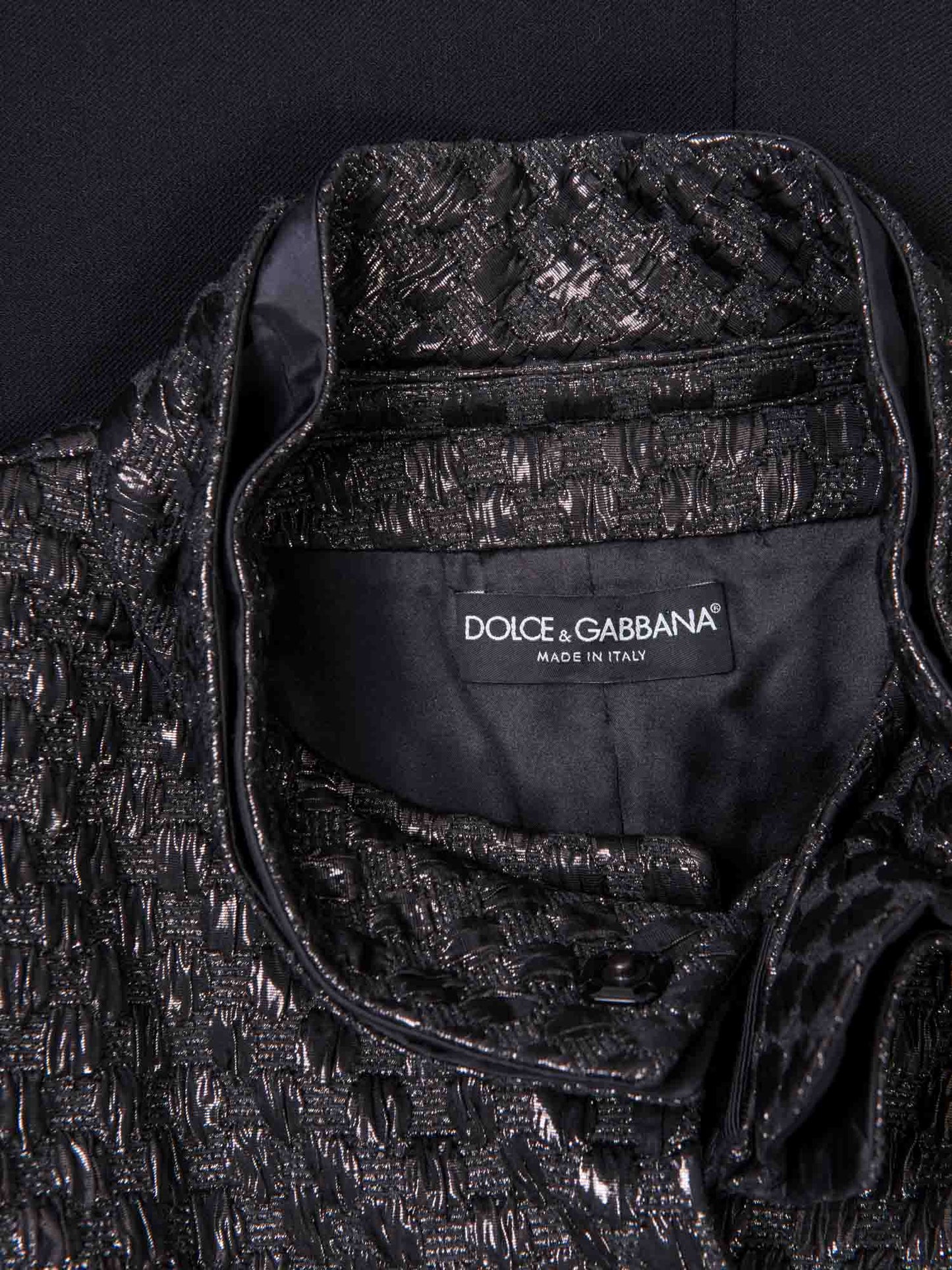 Dolce & Gabbana Lurex Quilted Tweed Coat Black