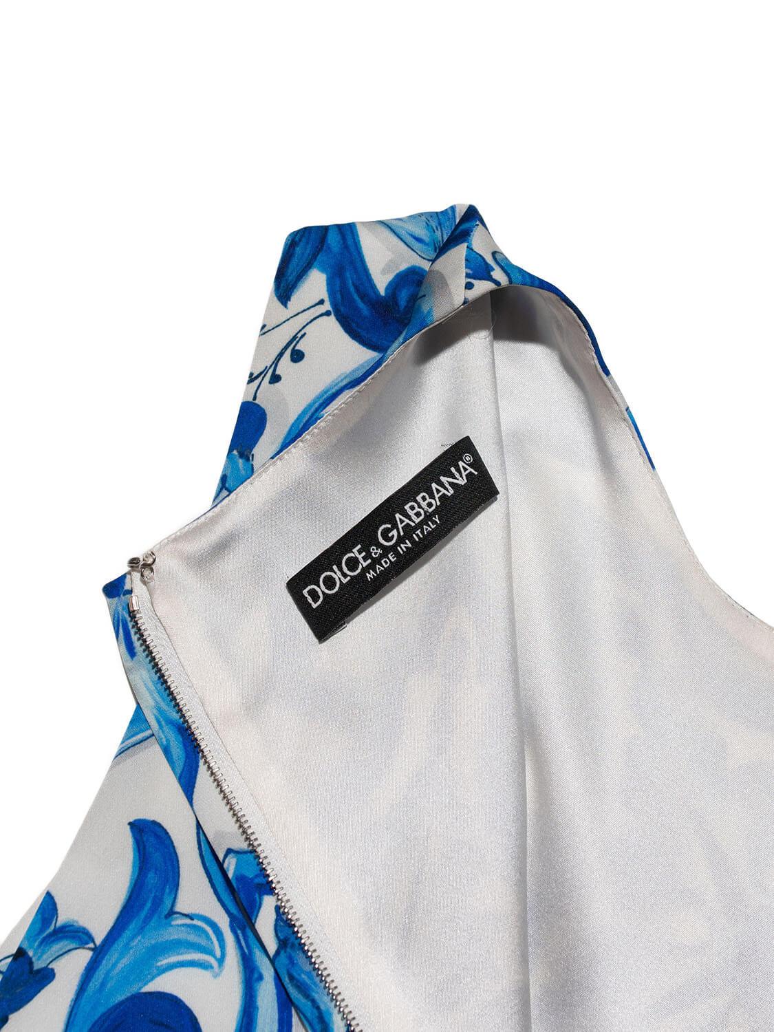 Dolce & Gabbana Silk Midi Ruched Floral Dress Blue