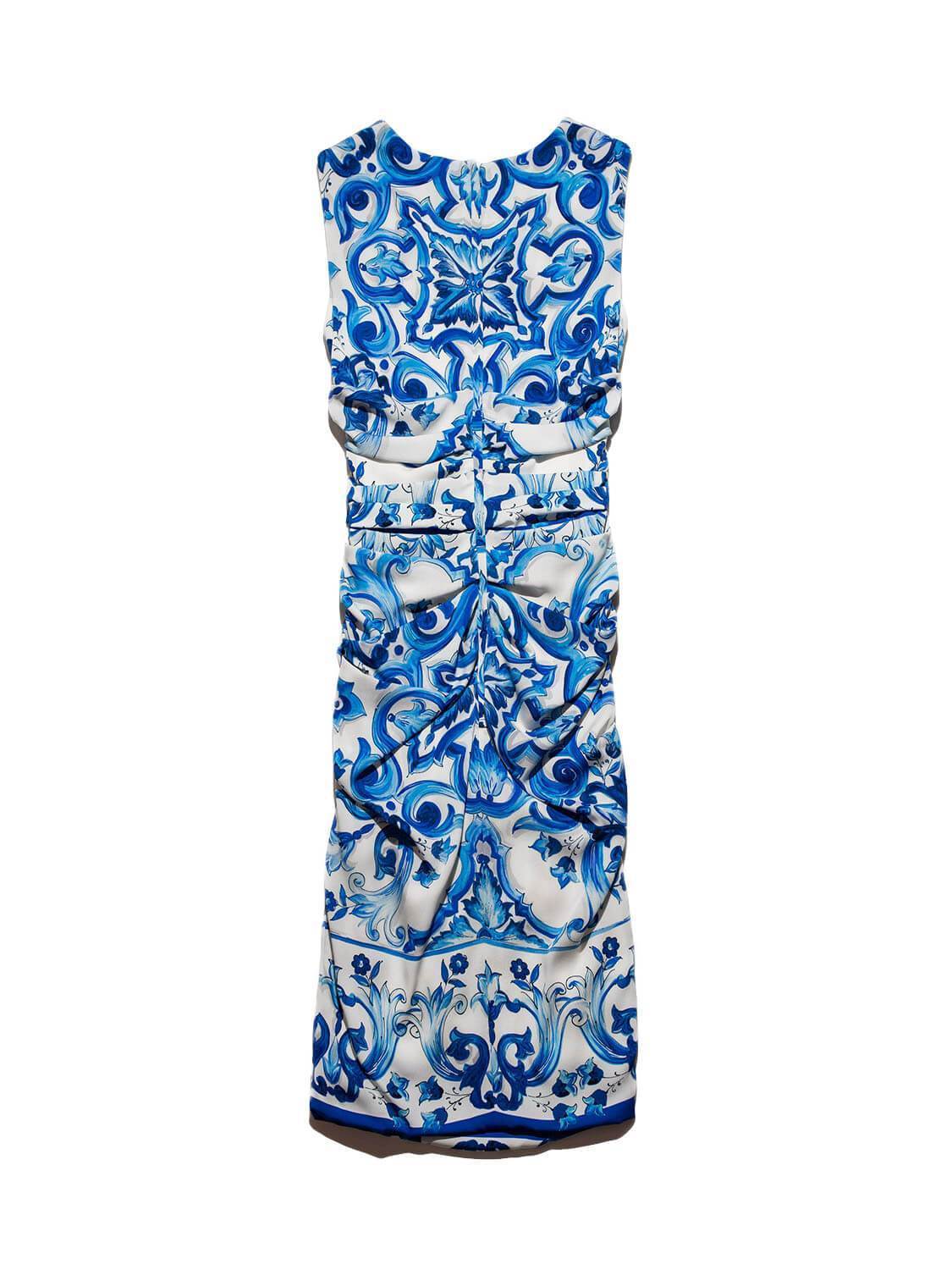 Dolce & Gabbana Silk Midi Ruched Floral Dress Blue