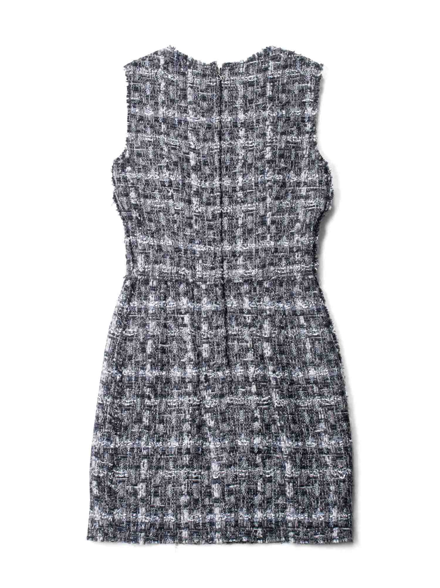 Dolce & Gabbana Tweed Fringe Fitted Mini Dress Grey
