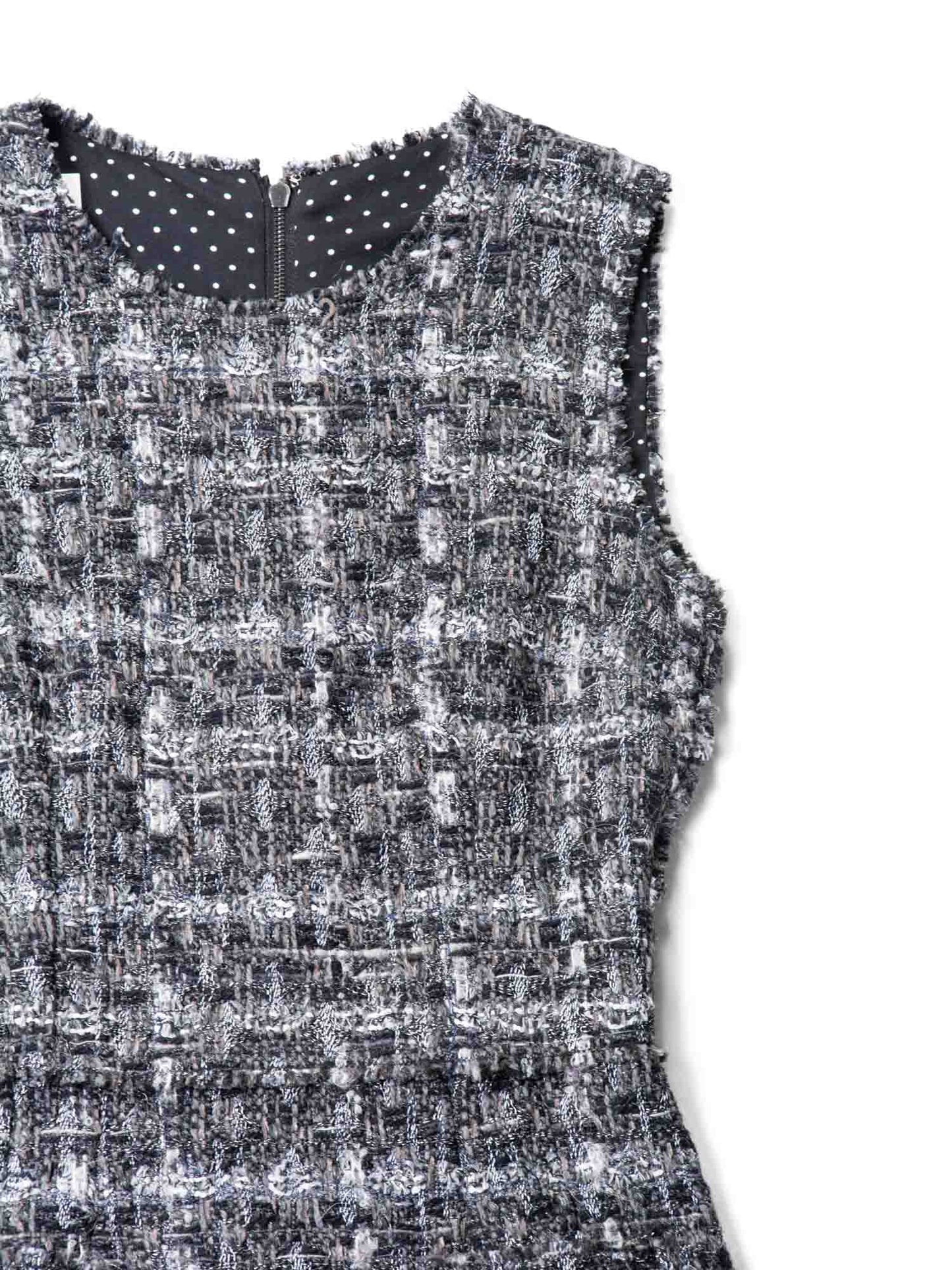 Dolce & Gabbana Tweed Fringe Fitted Mini Dress Grey