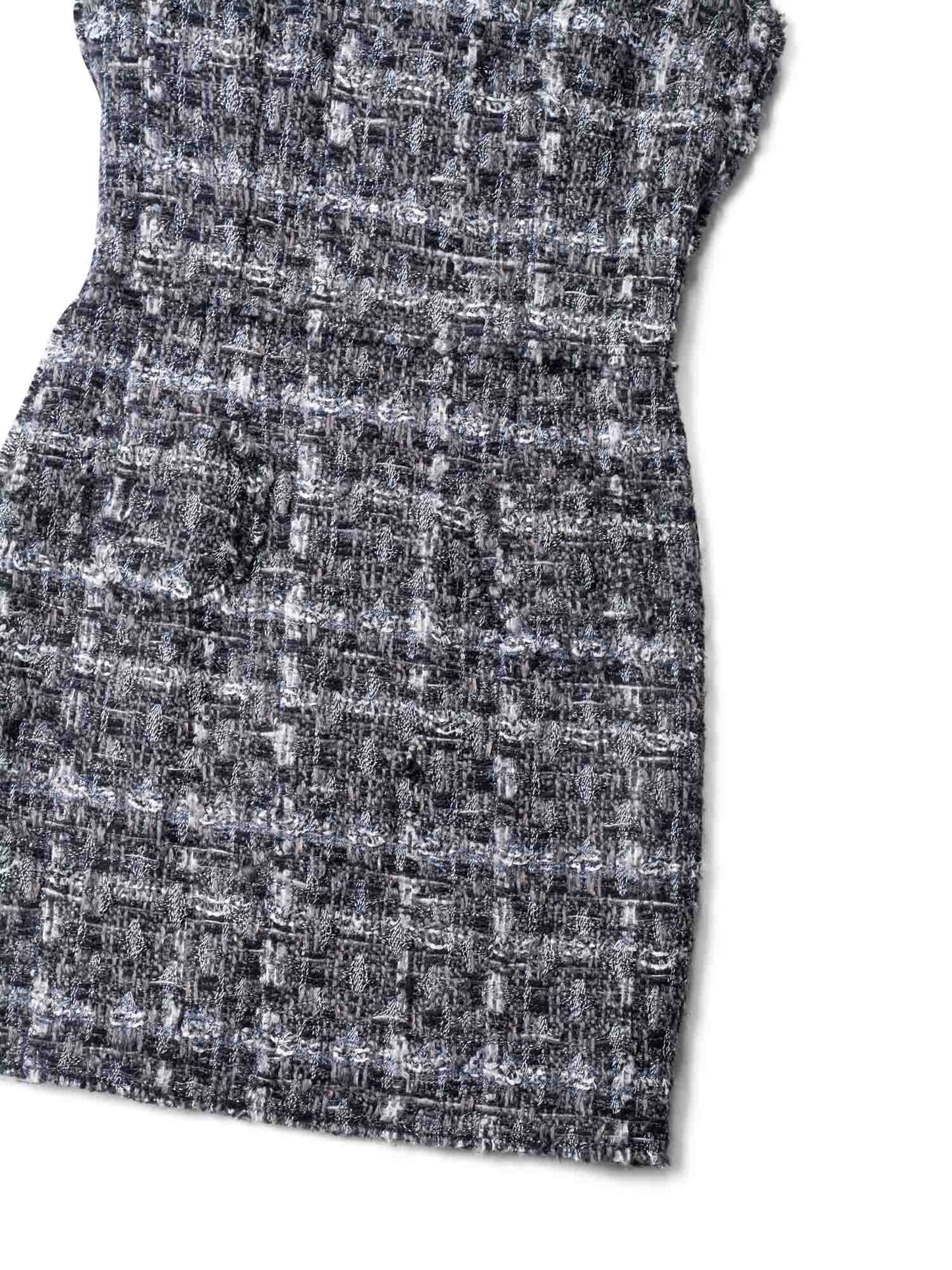 Dolce & Gabbana Tweed Fringe Fitted Mini Dress Grey